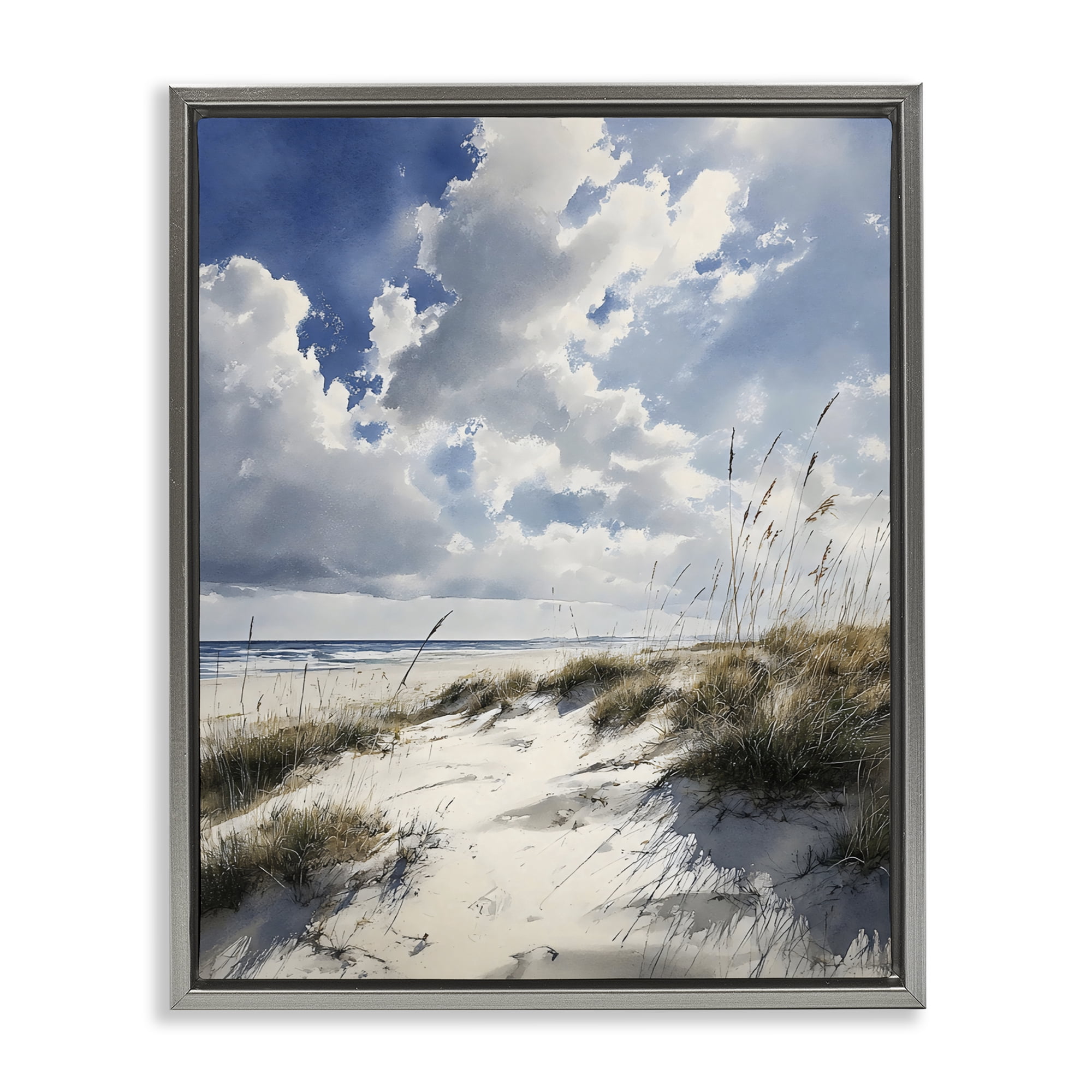 Stupell Industries Midday Sunny Beach Dunes Gray Framed Floater Canvas Wall Art, design by Franklyn Gregory