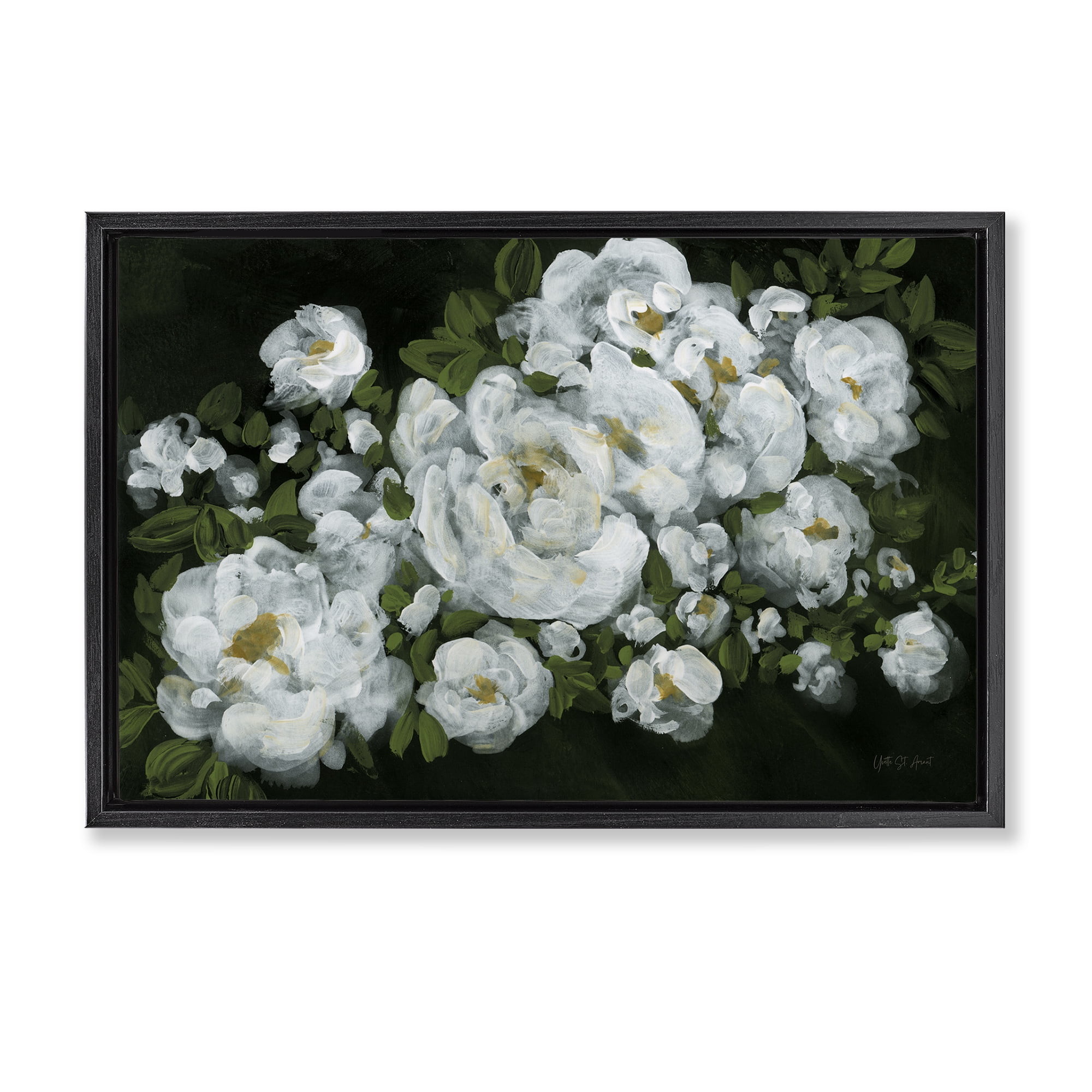 Stupell Industries Midnight Blooming Roses Botanical & Floral Painting Black Floater Framed Art Print Wall Art, 31 x 21