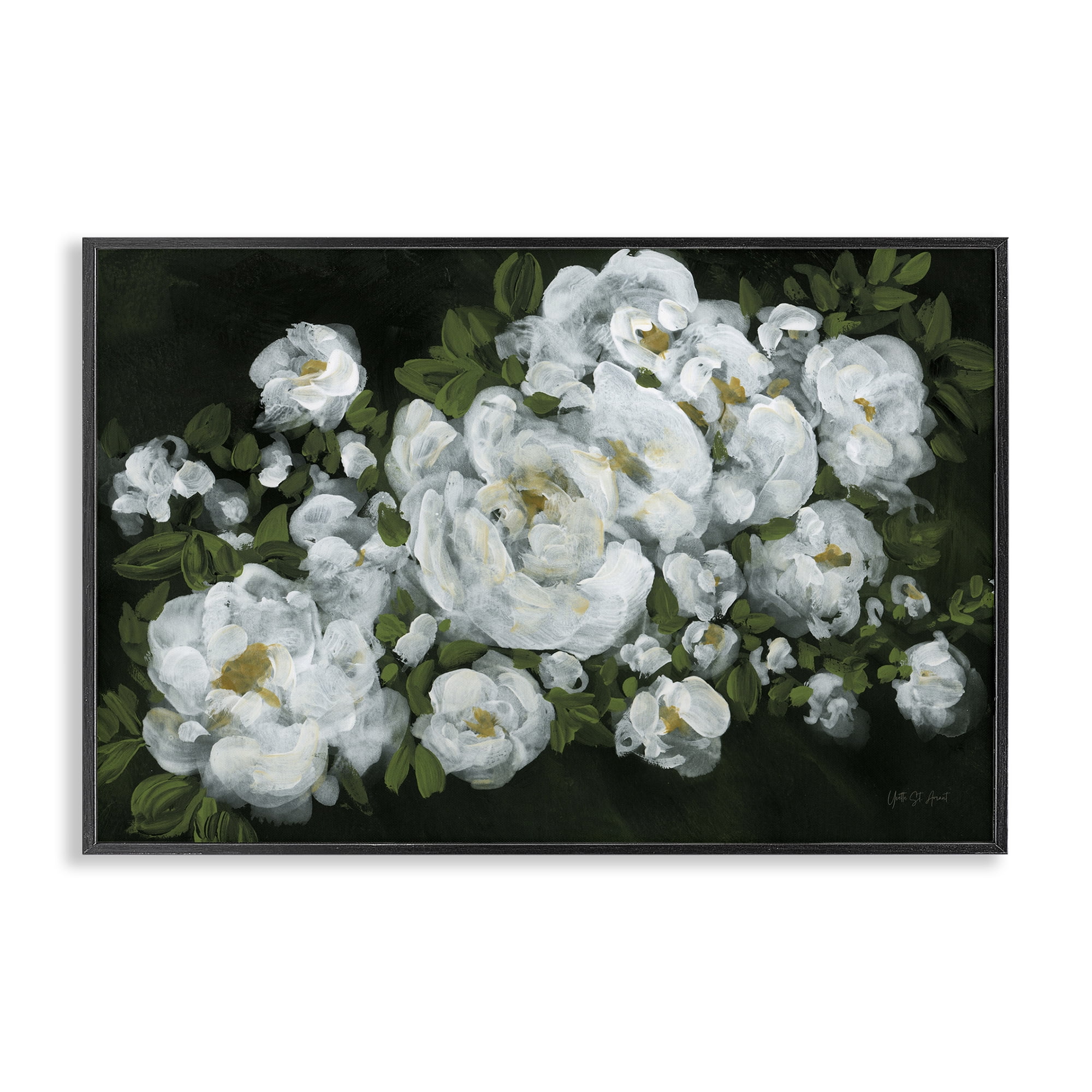 Stupell Industries Midnight Blooming Roses Botanical & Floral Painting Black Framed Art Print Wall Art, 24 x 16