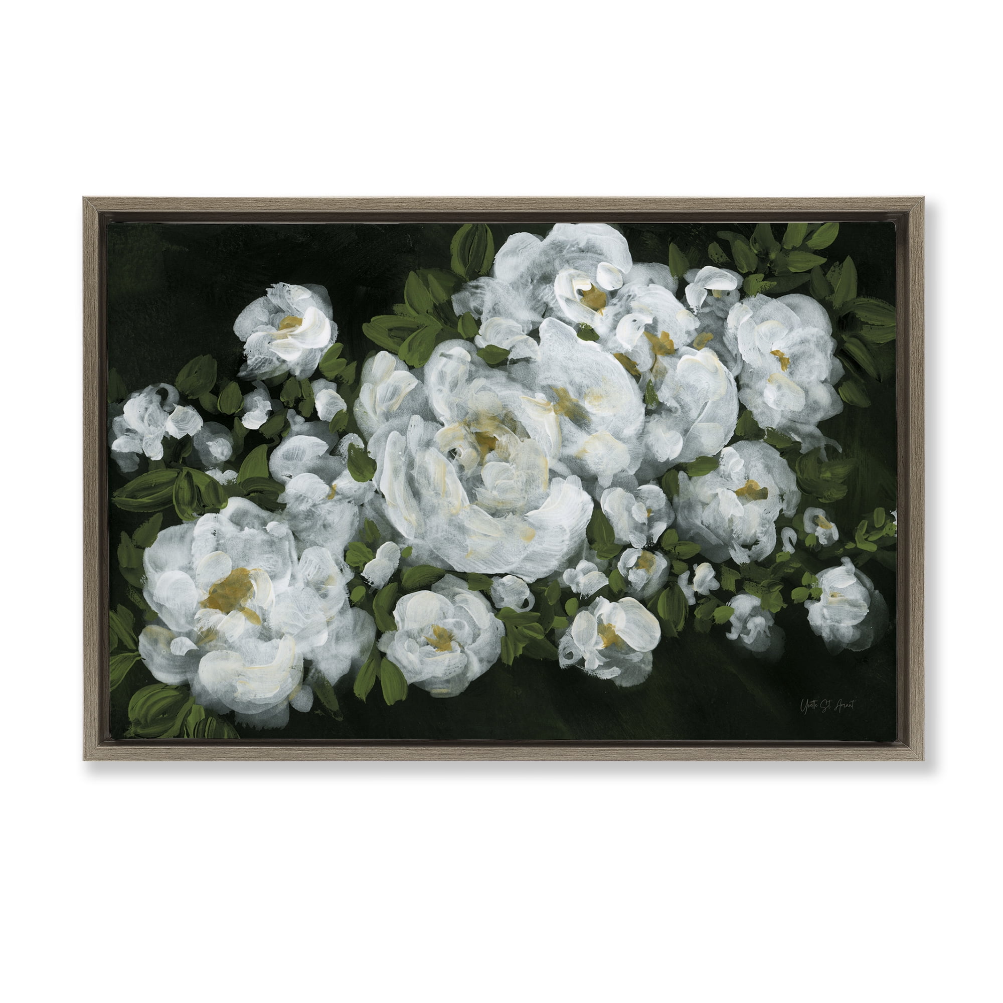 Stupell Industries Midnight Blooming Roses Botanical & Floral Painting Brown Floater Framed Art Print Wall Art, 25 x 17