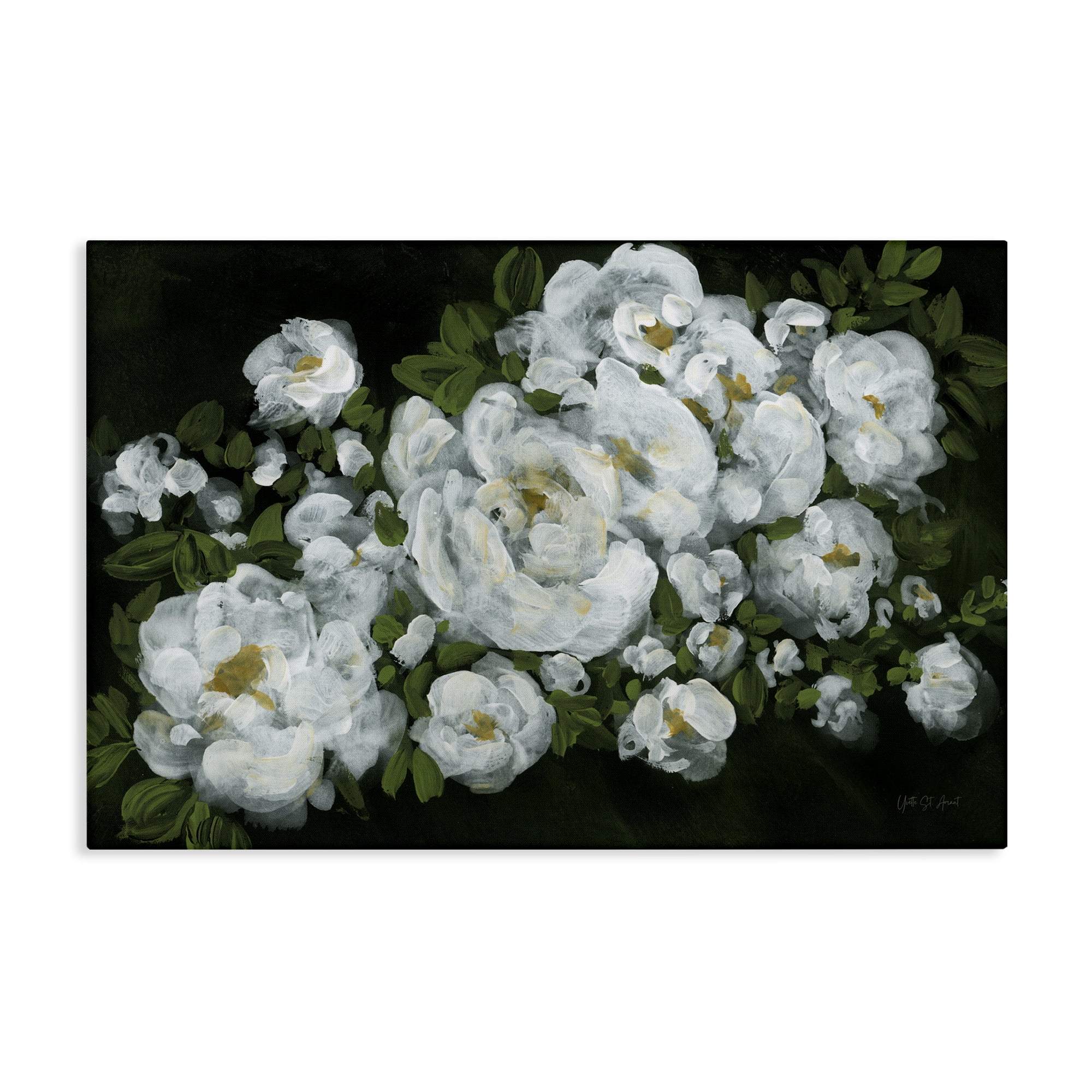 Stupell Industries Midnight Blooming Roses Botanical & Floral Painting Gallery Wrapped Canvas Art Print Wall Art, 36 x 24