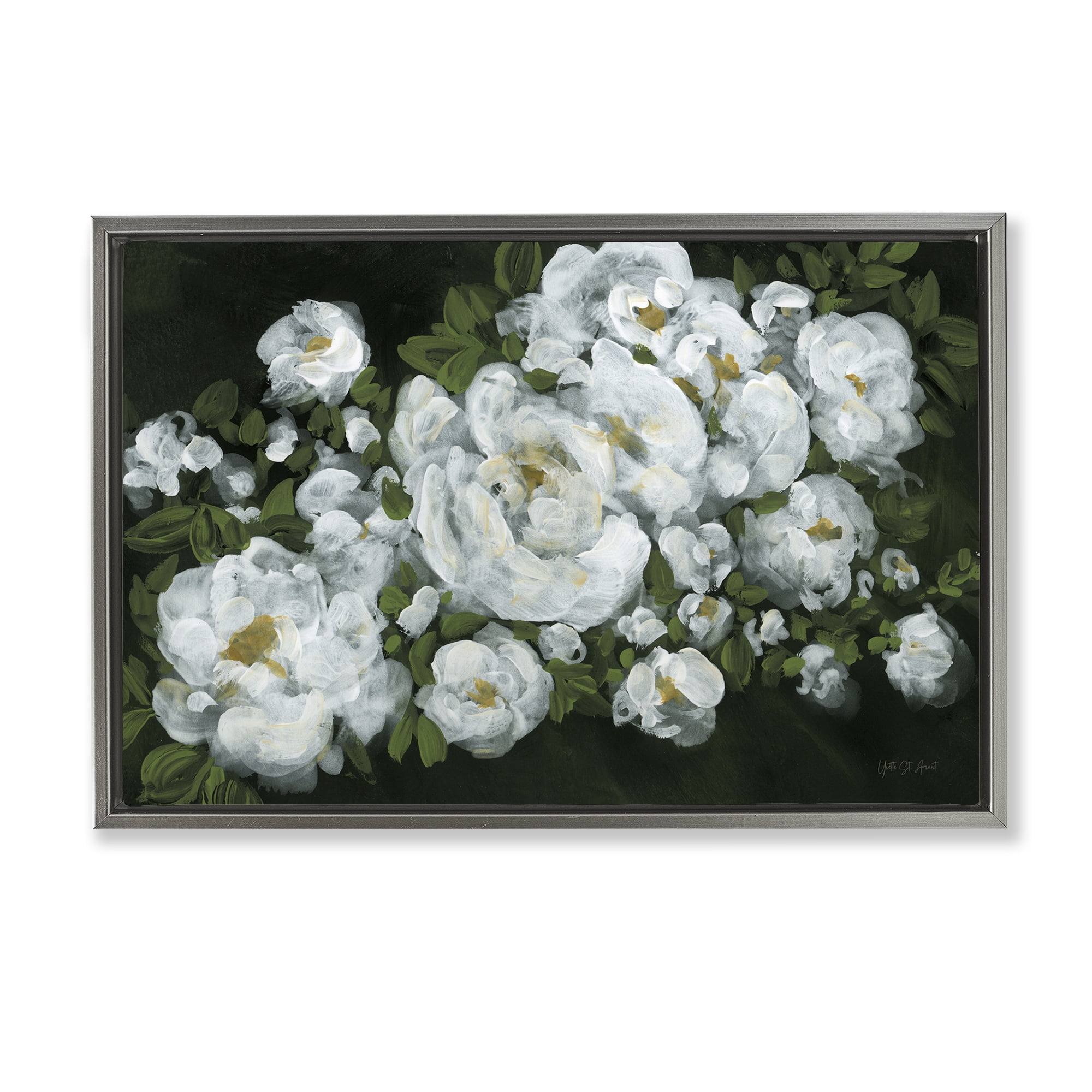 Stupell Industries Midnight Blooming Roses Botanical & Floral Painting Gray Floater Framed Art Print Wall Art, 31 x 21