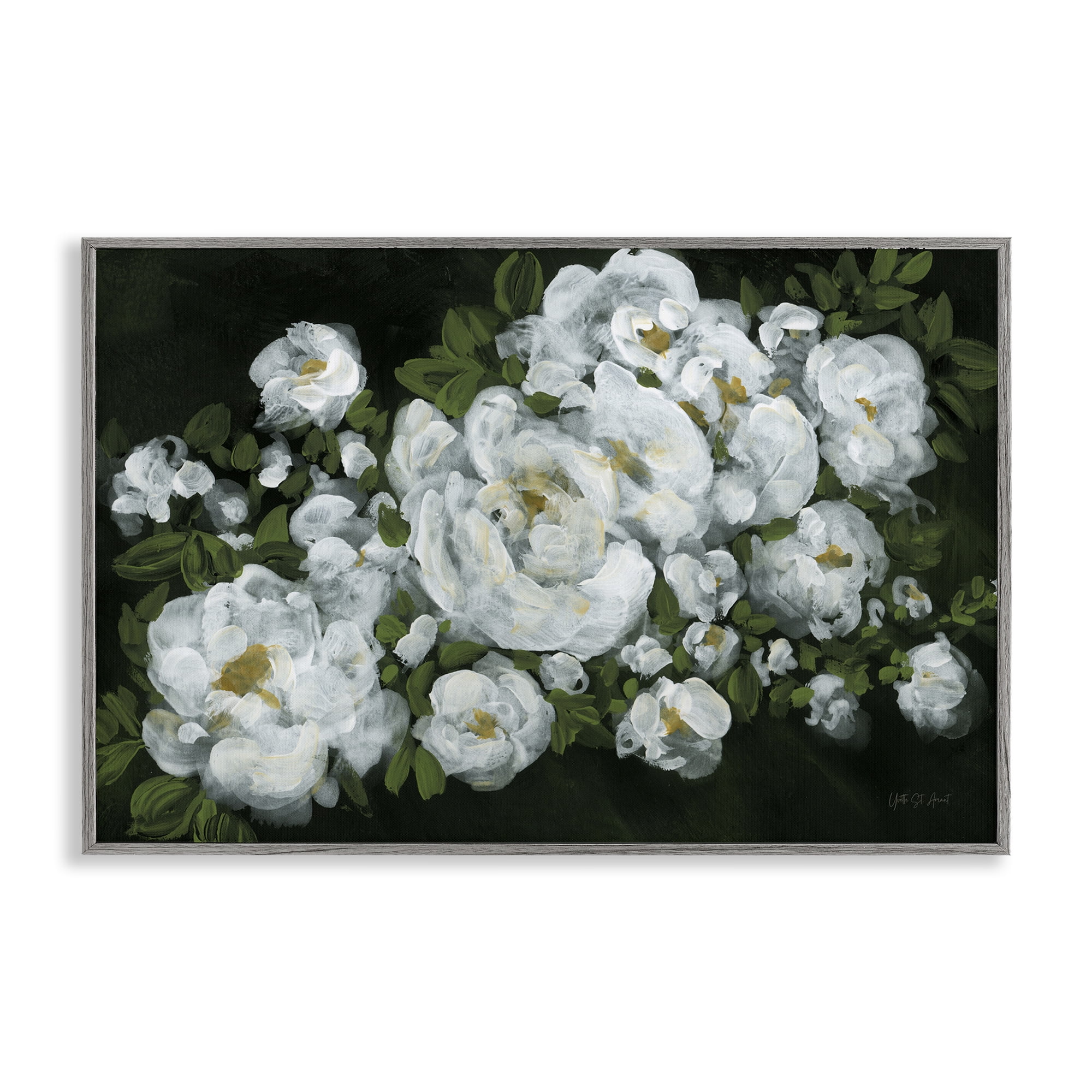 Stupell Industries Midnight Blooming Roses Botanical & Floral Painting Gray Framed Art Print Wall Art, 24 x 16
