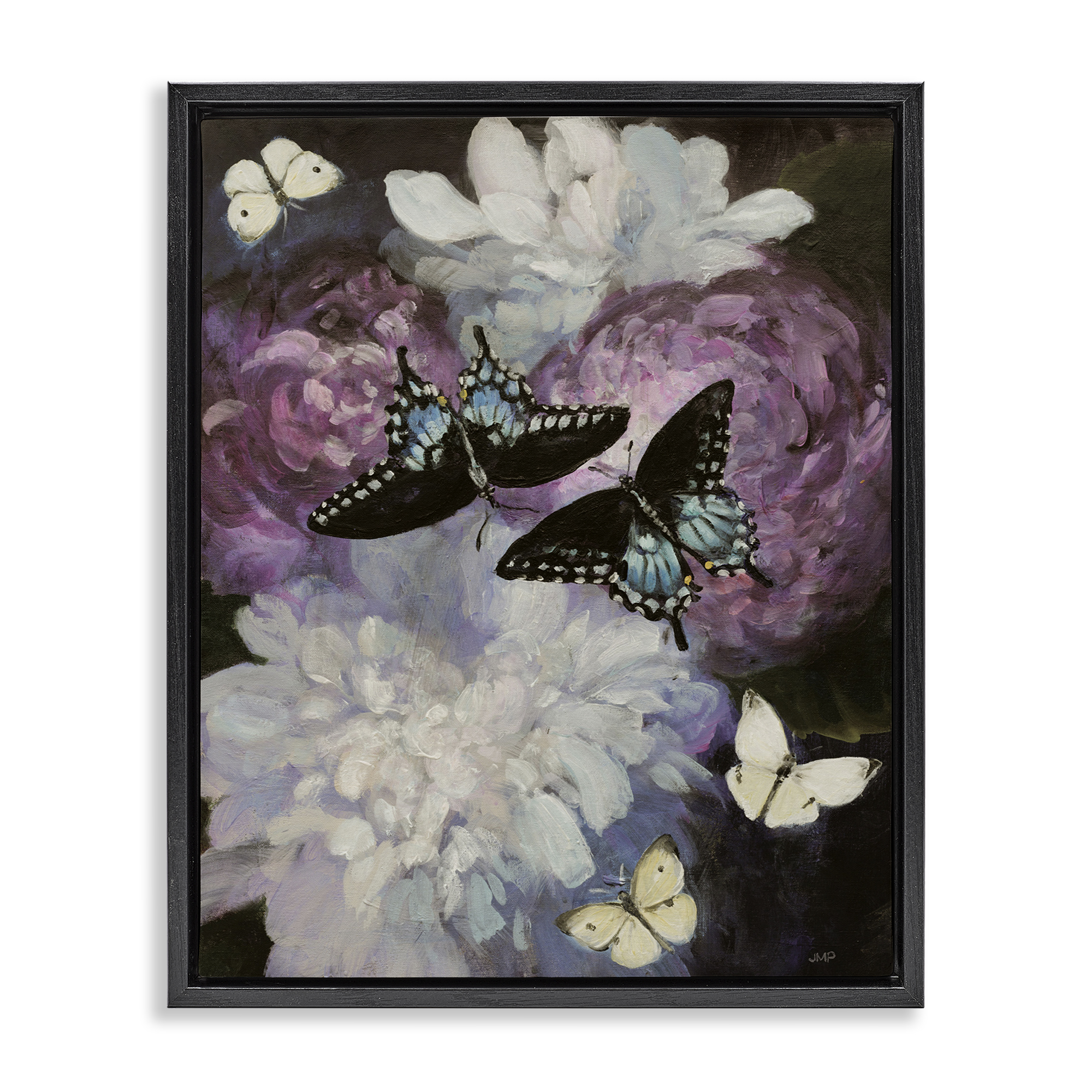 Stupell Industries Midnight Garden Butterflies Animals & Insects Painting Black Floater Framed Canvas Art Print Wall Art, 25 x 31