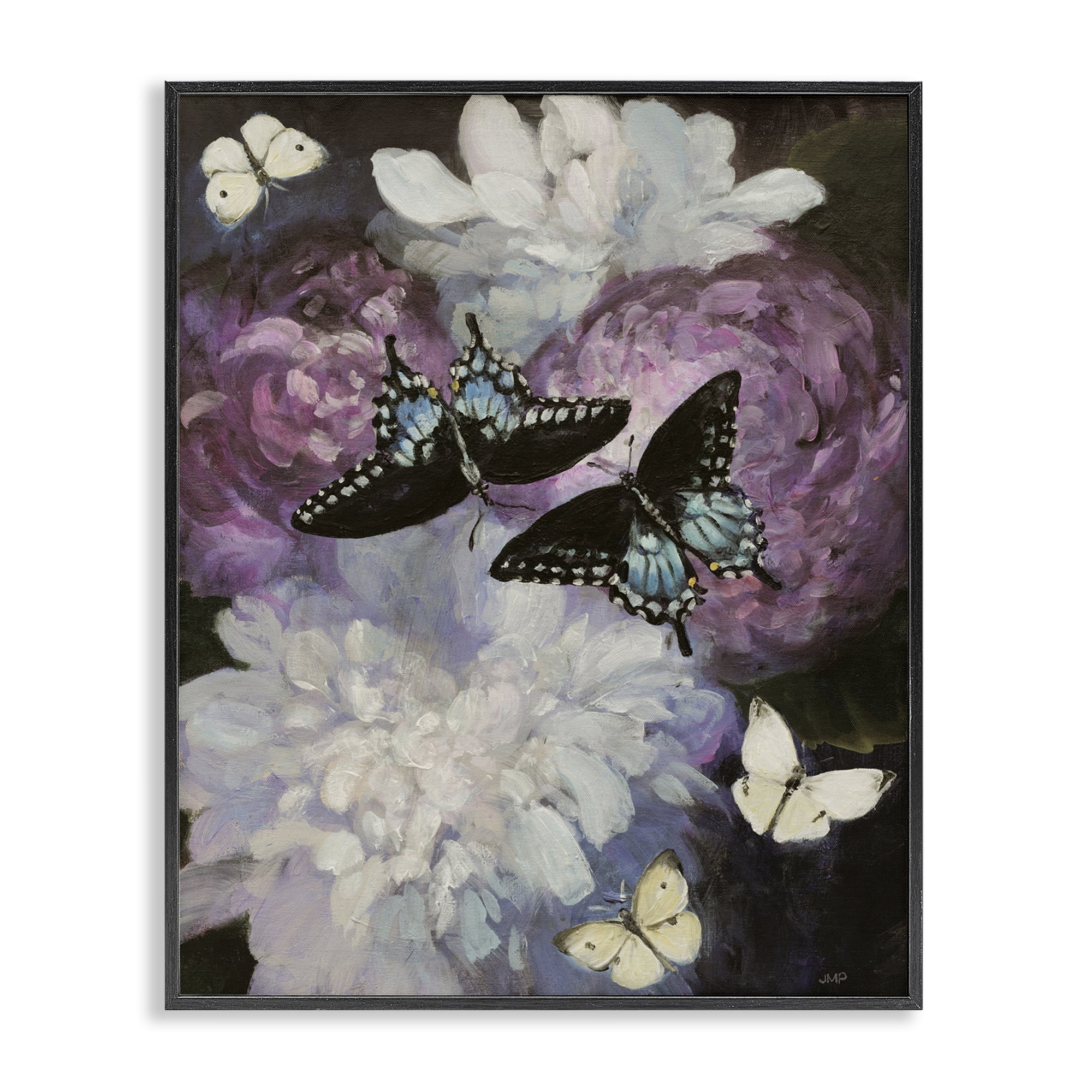Stupell Industries Midnight Garden Butterflies Animals & Insects Painting Black Framed Art Print Wall Art, 16 x 20