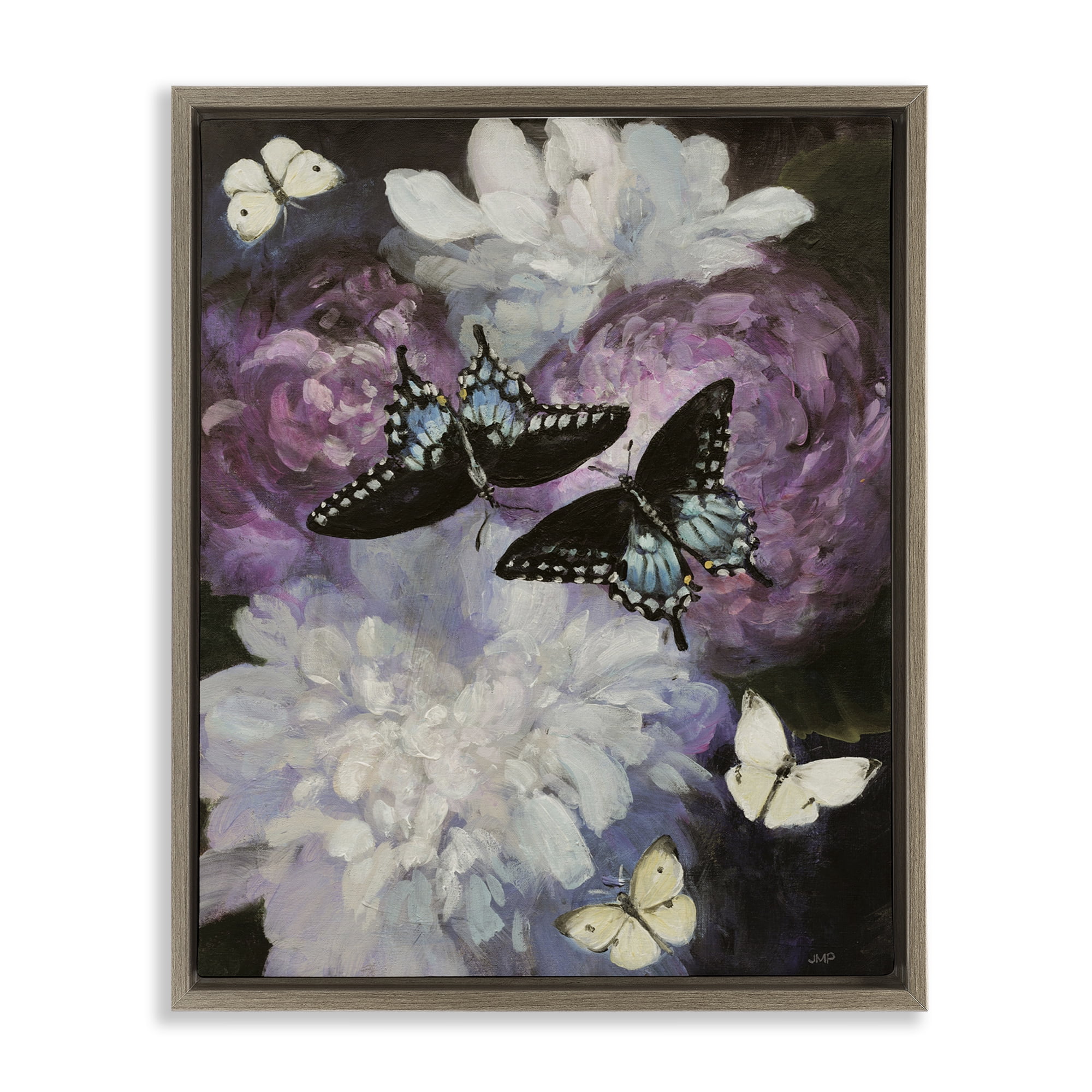 Stupell Industries Midnight Garden Butterflies Animals & Insects Painting Brown Floater Framed Canvas Art Print Wall Art, 25 x 31