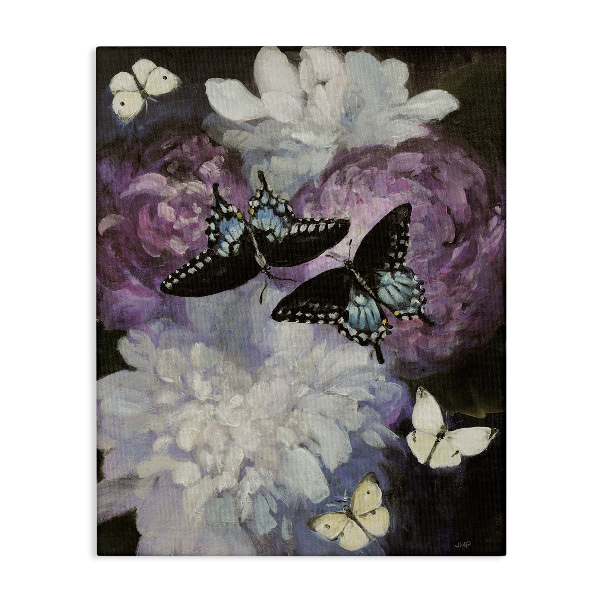 Stupell Industries Midnight Garden Butterflies Animals & Insects Painting Gallery Wrapped Canvas Art Print Wall Art, 30 x 40