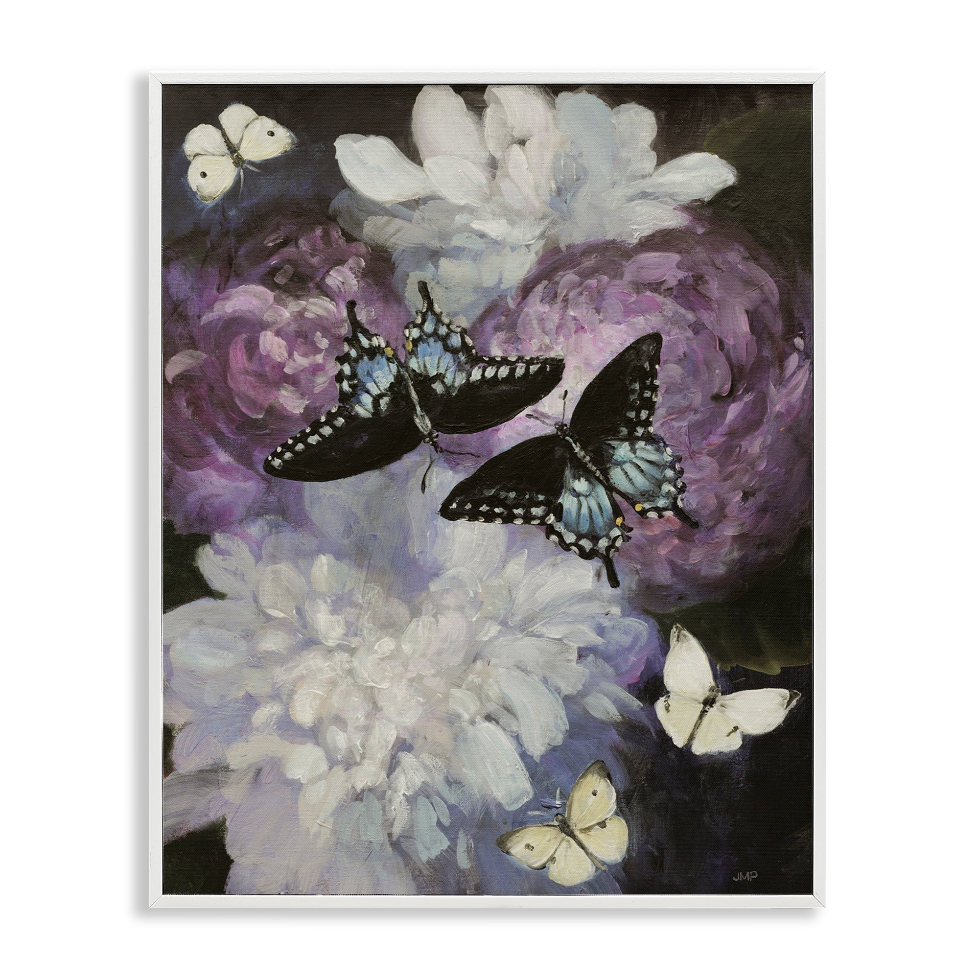Stupell Industries Midnight Garden Butterflies Animals & Insects Painting White Framed Art Print Wall Art, 16 x 20