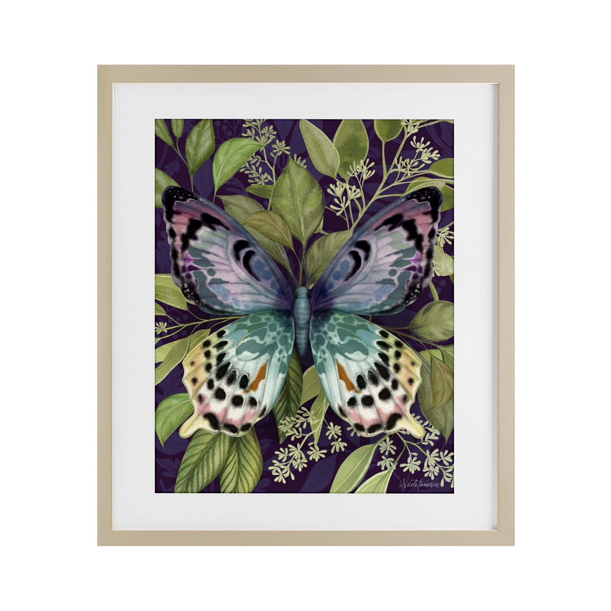Stupell Industries Midnight Garden Butterfly Birch Framed Print Under Glass, design by Nicole Tamarin