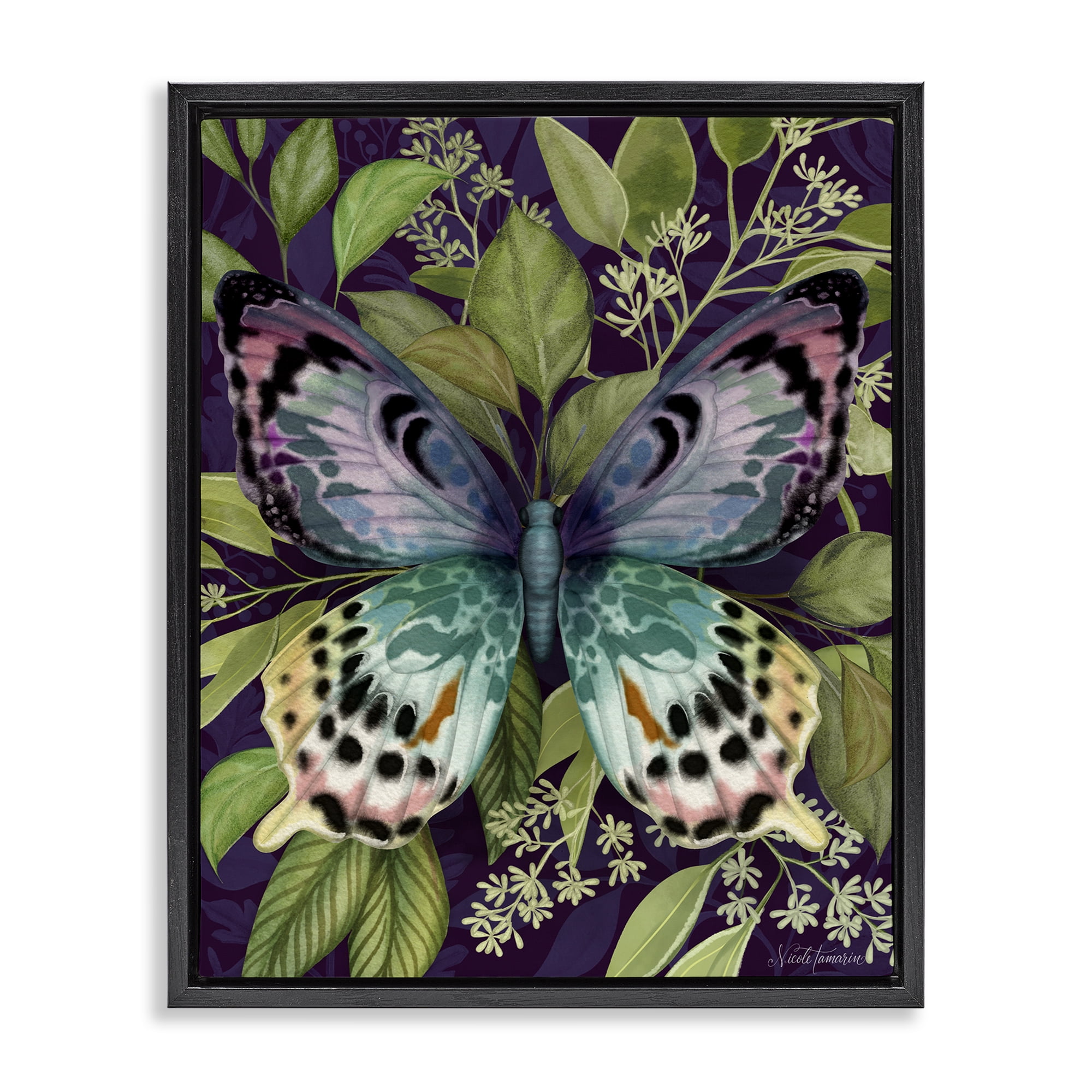 Stupell Industries Midnight Garden Butterfly Black Framed Floater Canvas Wall Art, design by Nicole Tamarin