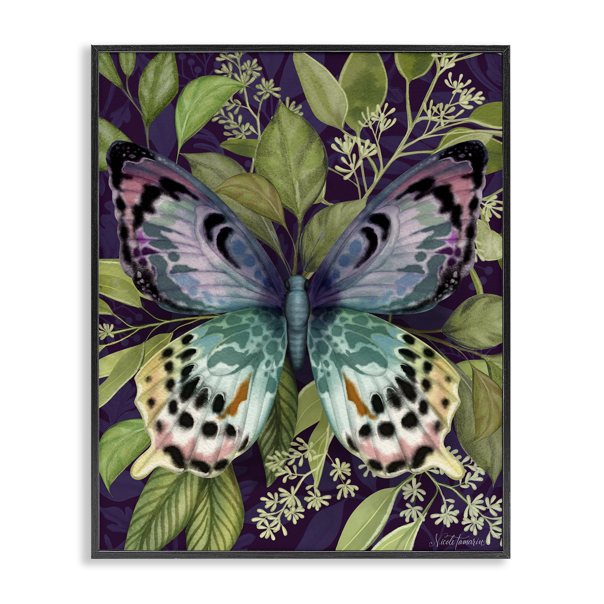 Stupell Industries Midnight Garden Butterfly Black Framed Giclee Art, design by Nicole Tamarin
