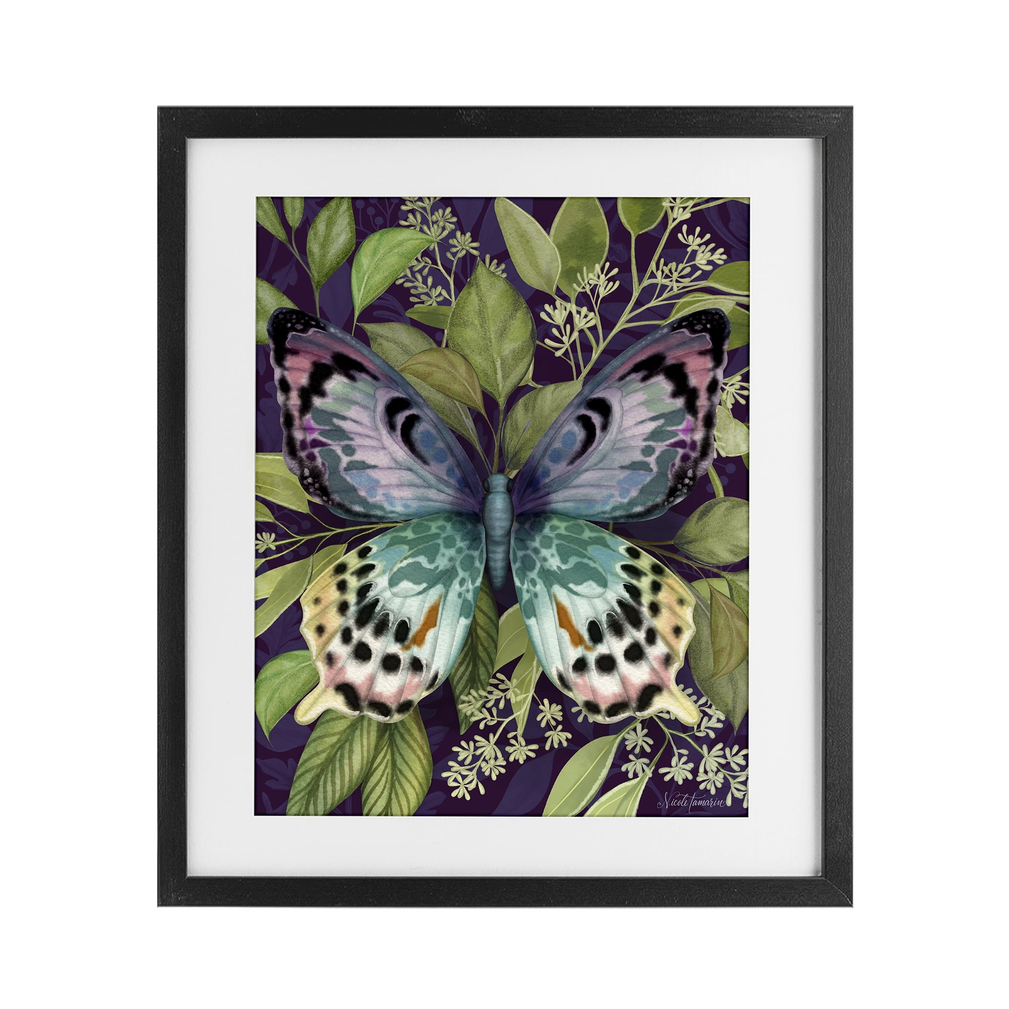 Stupell Industries Midnight Garden Butterfly Black Framed Print Under Glass, design by Nicole Tamarin