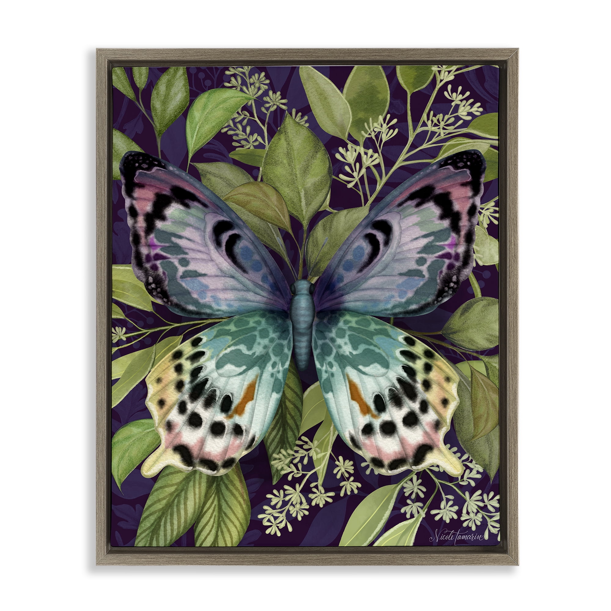 Stupell Industries Midnight Garden Butterfly Brown Framed Floater Canvas Wall Art, design by Nicole Tamarin
