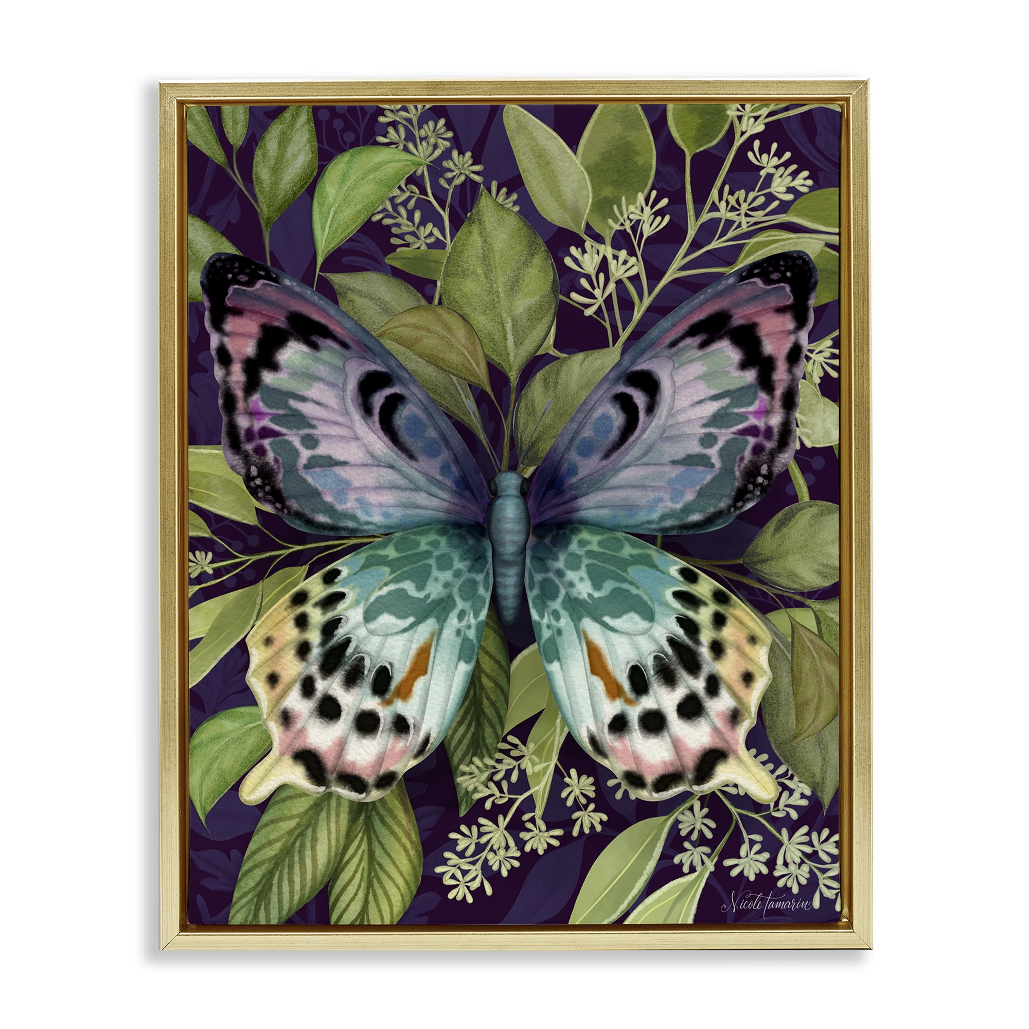 Stupell Industries Midnight Garden Butterfly Gold Framed Floater Canvas Wall Art, design by Nicole Tamarin