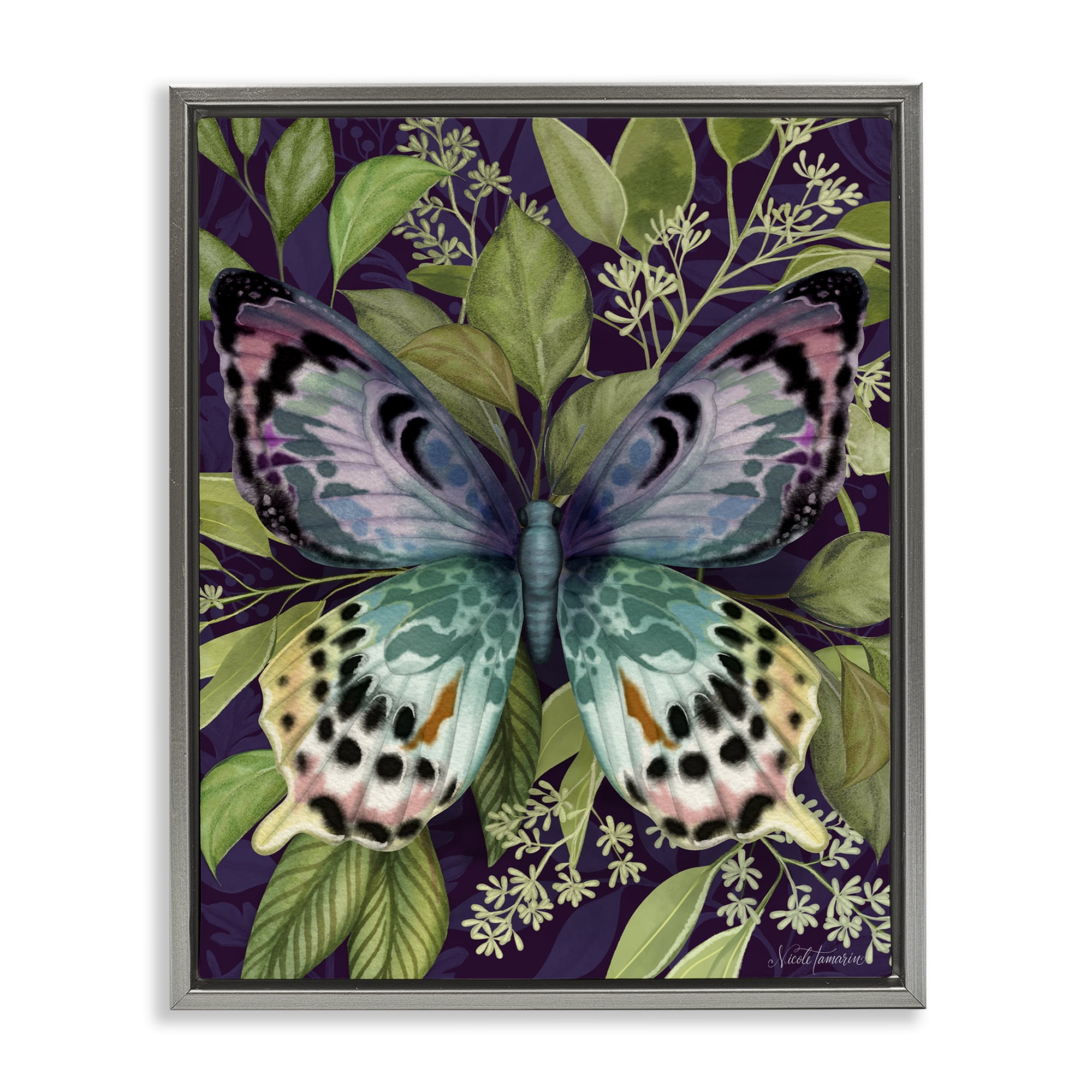 Stupell Industries Midnight Garden Butterfly Gray Framed Floater Canvas Wall Art, design by Nicole Tamarin