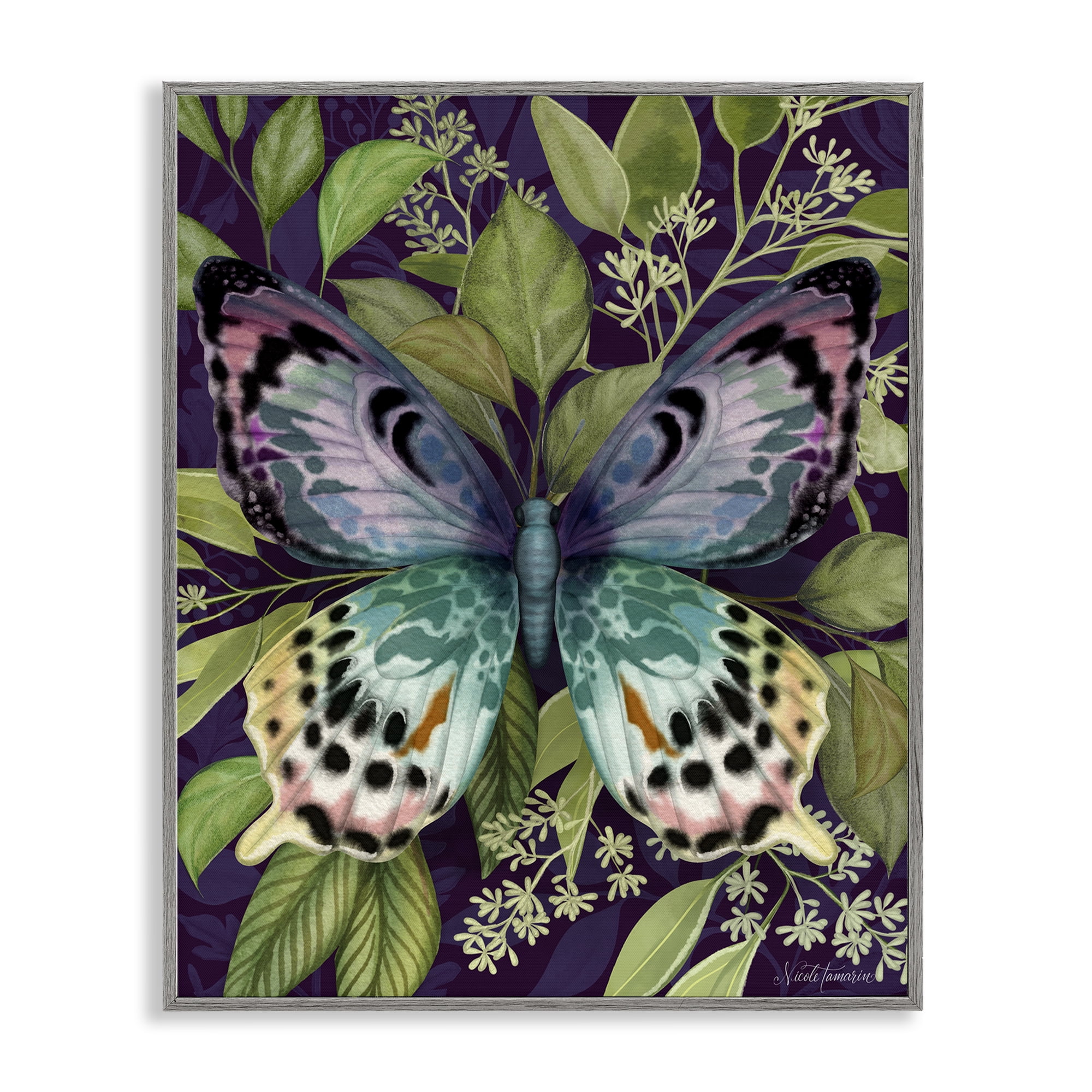 Stupell Industries Midnight Garden Butterfly Gray Framed Giclee Art, design by Nicole Tamarin