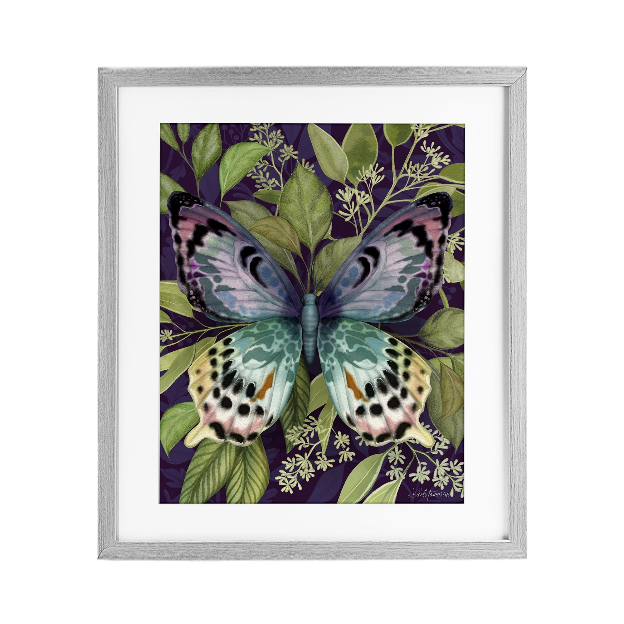 Stupell Industries Midnight Garden Butterfly Gray Framed Print Under Glass, design by Nicole Tamarin