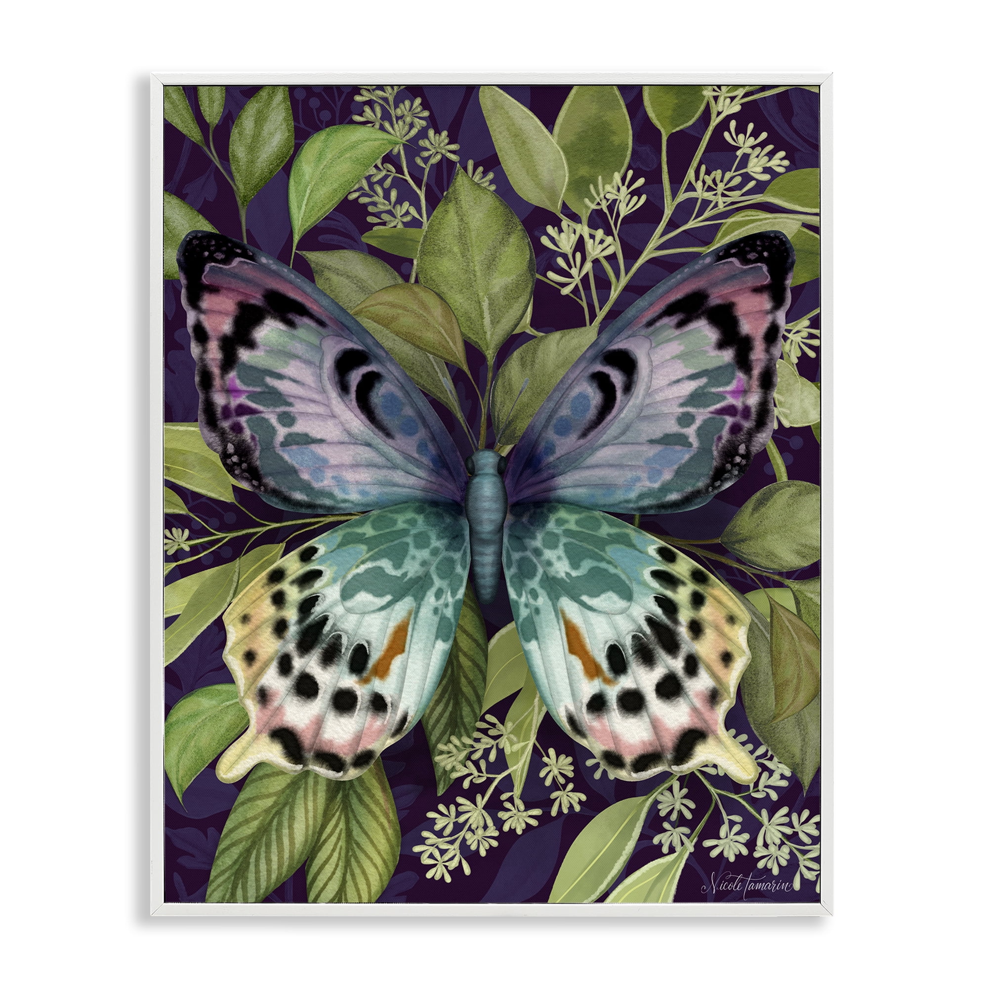 Stupell Industries Midnight Garden Butterfly White Framed Giclee Art, design by Nicole Tamarin