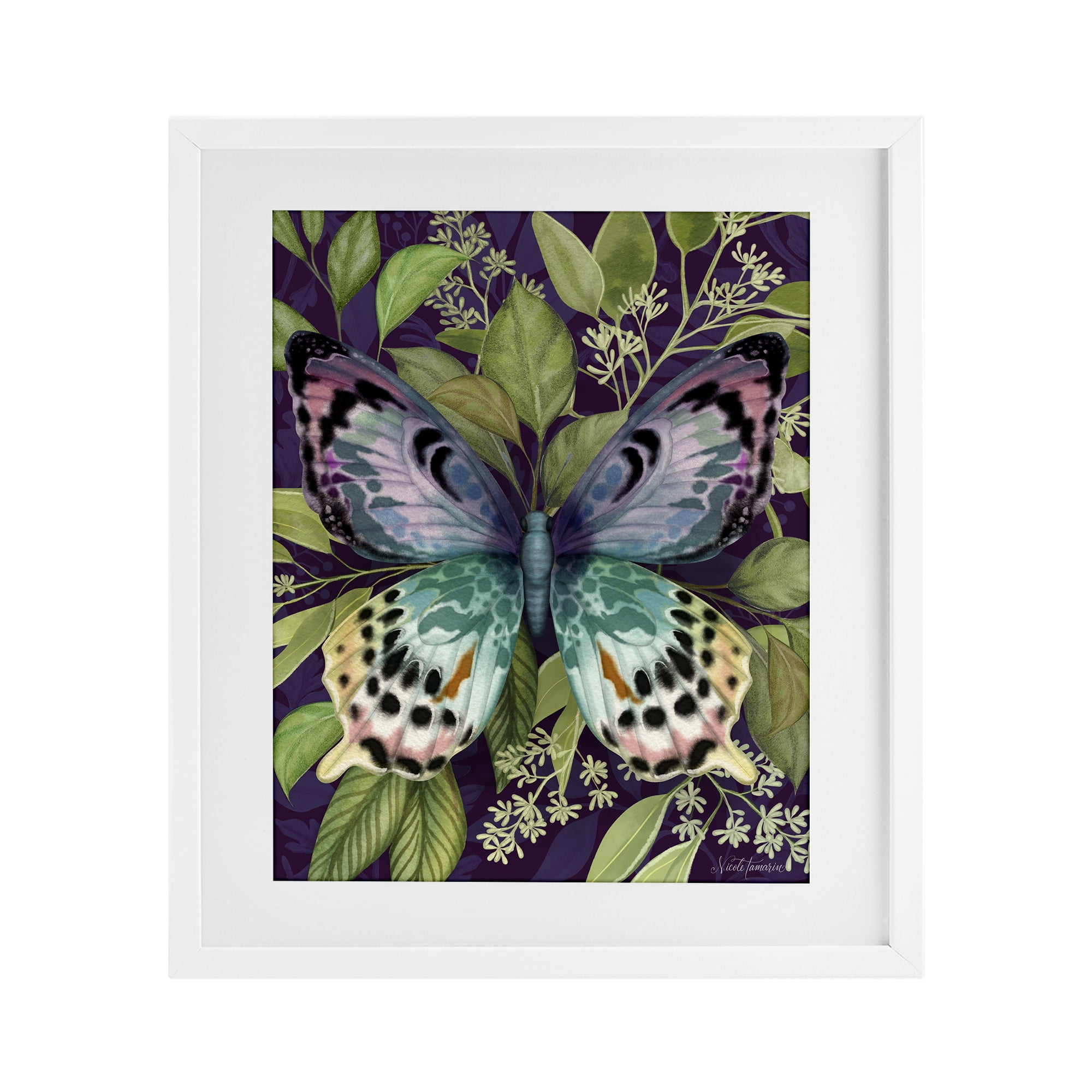 Stupell Industries Midnight Garden Butterfly White Framed Print Under Glass, design by Nicole Tamarin