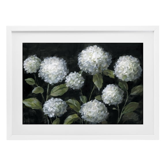 Stupell Industries Midnight Garden Hydrangeas White Framed Print Under Glass design by Danhui Nai, 17 x 23
