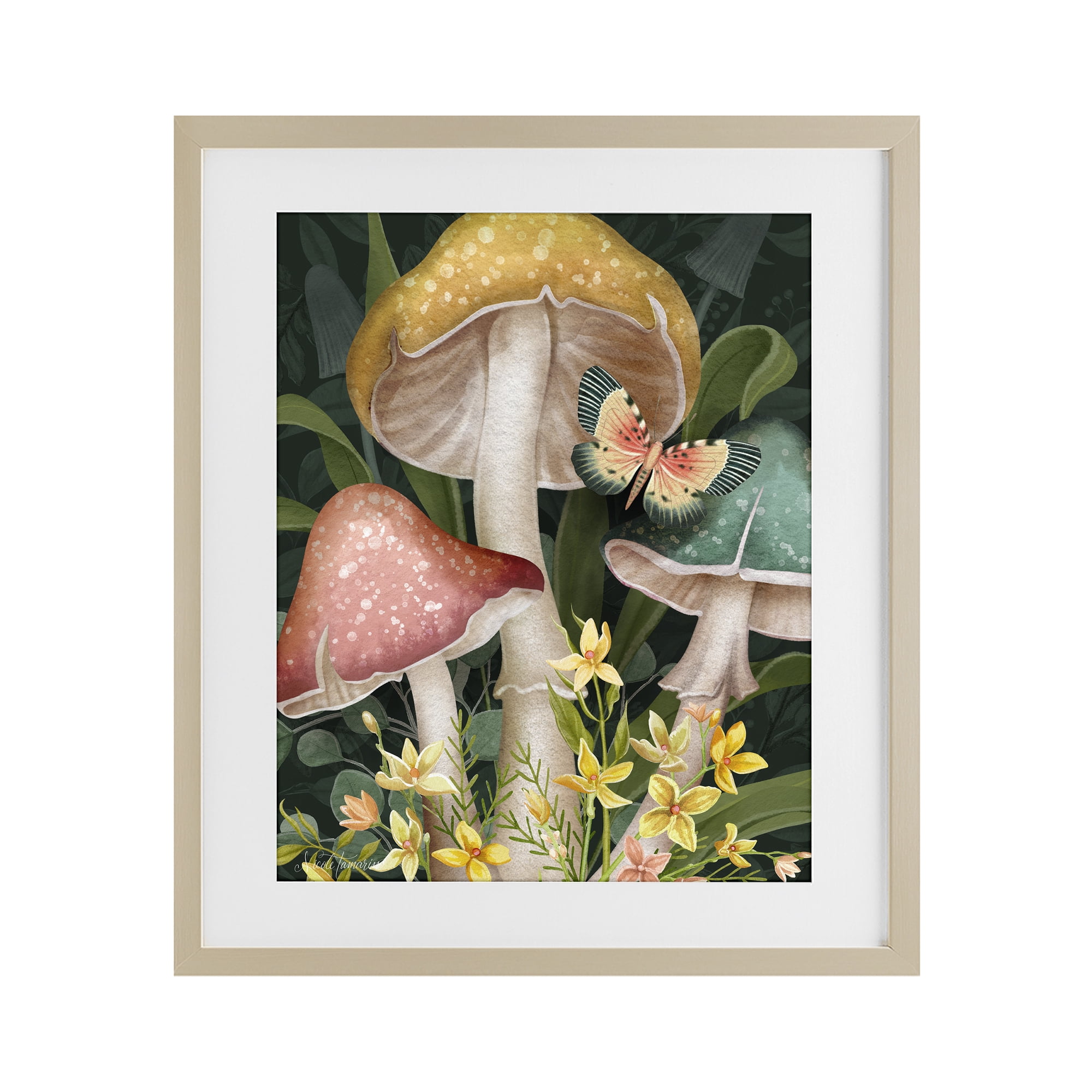 Stupell Industries Midnight Garden Mushrooms Birch Framed Print Under Glass, design by Nicole Tamarin