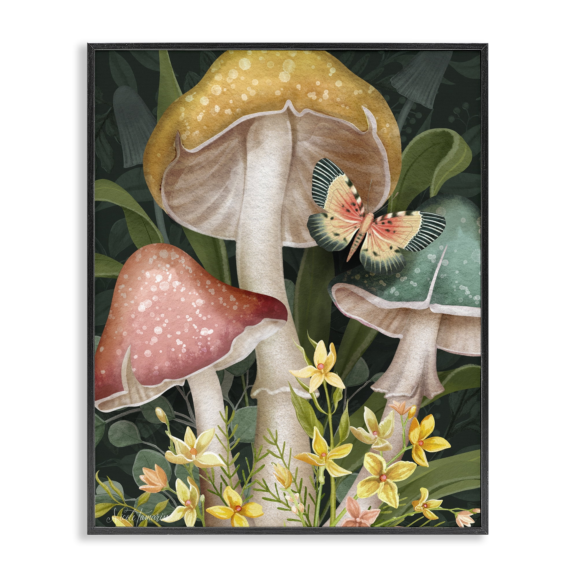 Stupell Industries Midnight Garden Mushrooms Black Framed Giclee Art, design by Nicole Tamarin