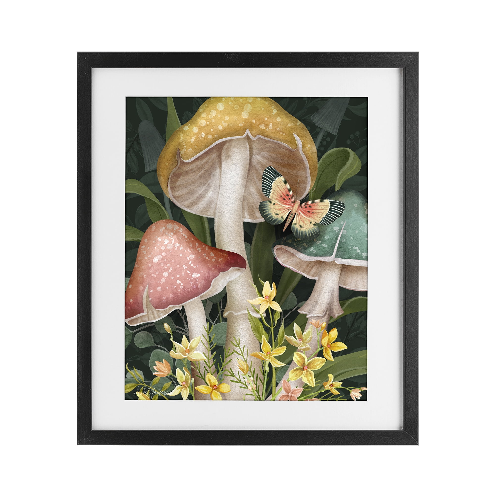 Stupell Industries Midnight Garden Mushrooms Black Framed Print Under Glass, design by Nicole Tamarin