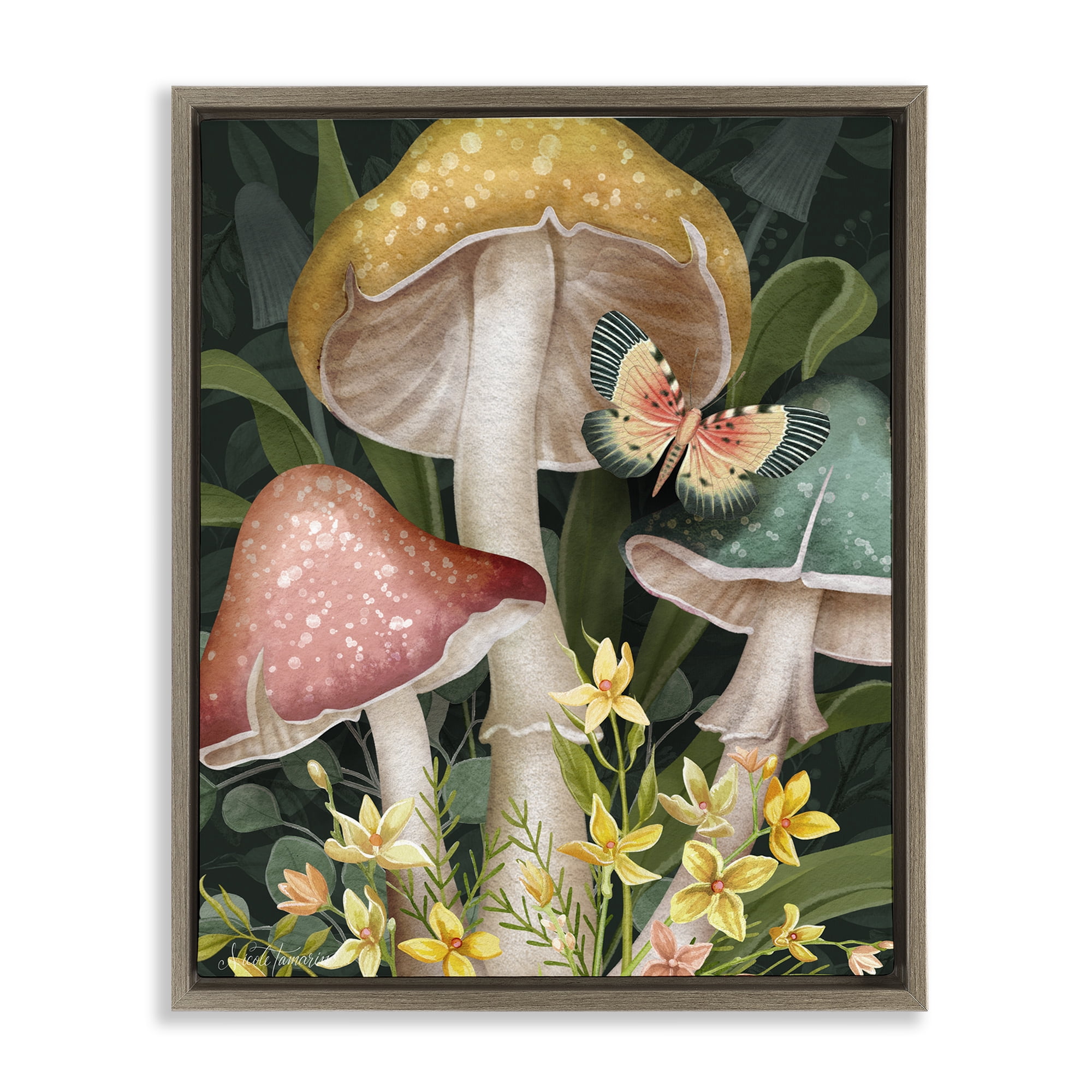 Stupell Industries Midnight Garden Mushrooms Brown Framed Floater Canvas Wall Art, design by Nicole Tamarin