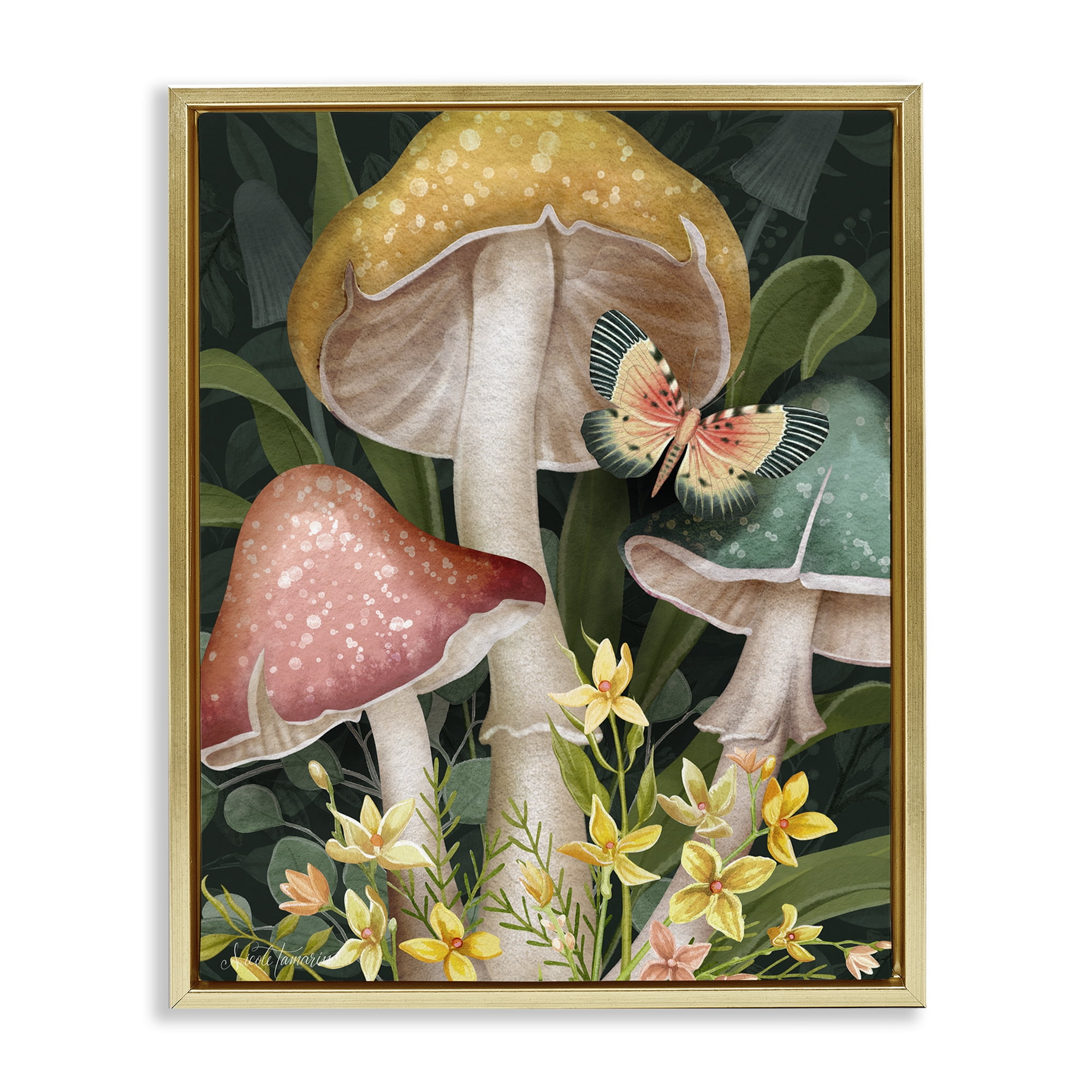 Stupell Industries Midnight Garden Mushrooms Gold Framed Floater Canvas Wall Art, design by Nicole Tamarin