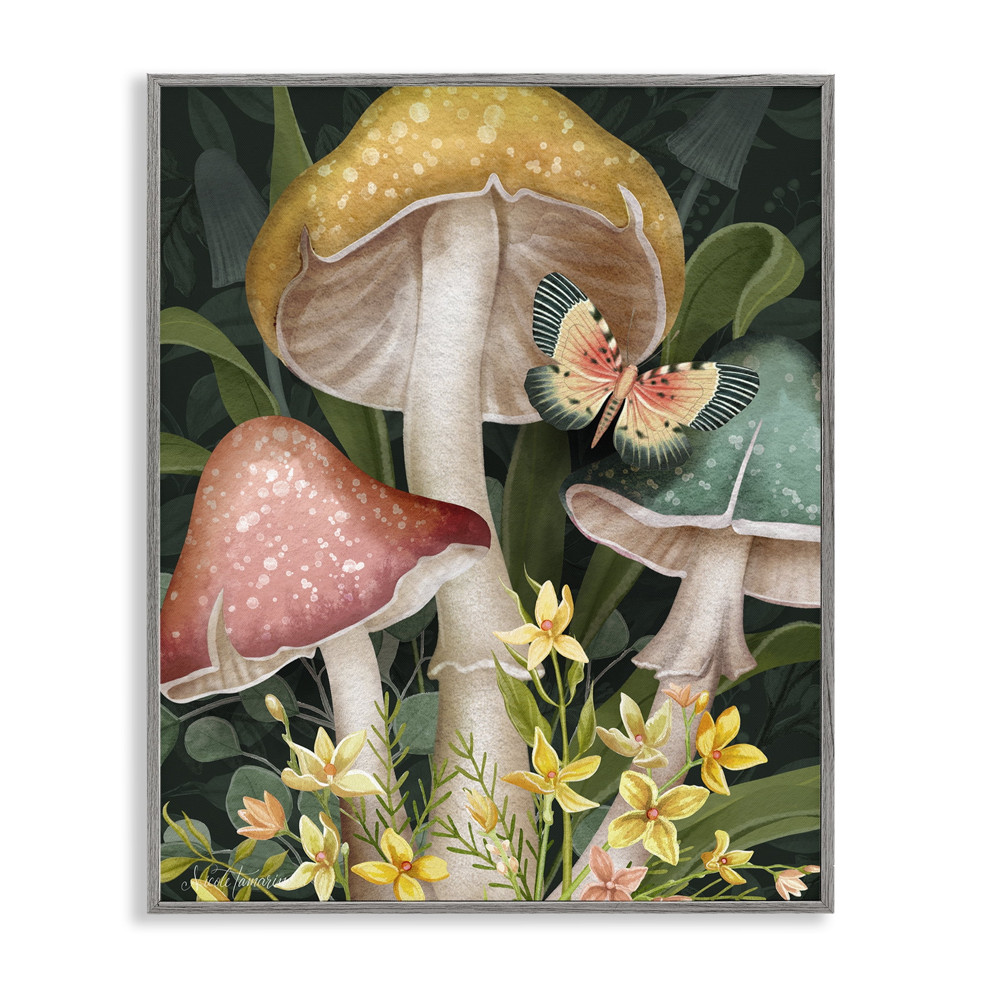Stupell Industries Midnight Garden Mushrooms Gray Framed Giclee Art, design by Nicole Tamarin