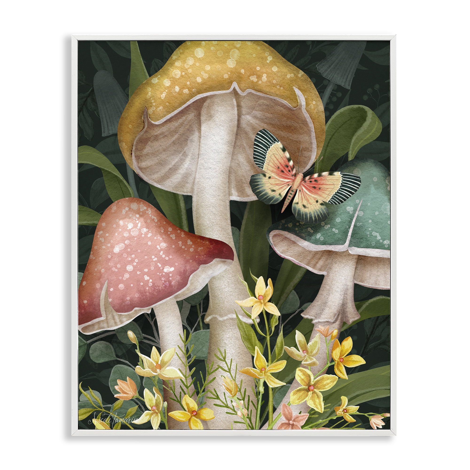 Stupell Industries Midnight Garden Mushrooms White Framed Giclee Art, design by Nicole Tamarin