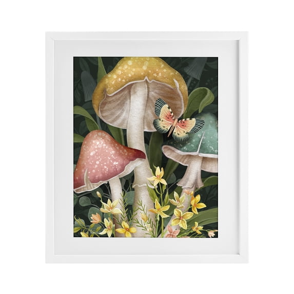 Stupell Industries Bohemian Midnight Garden Mushrooms White Framed Print Under Glass, 17 x 21, by Nicole Tamarin