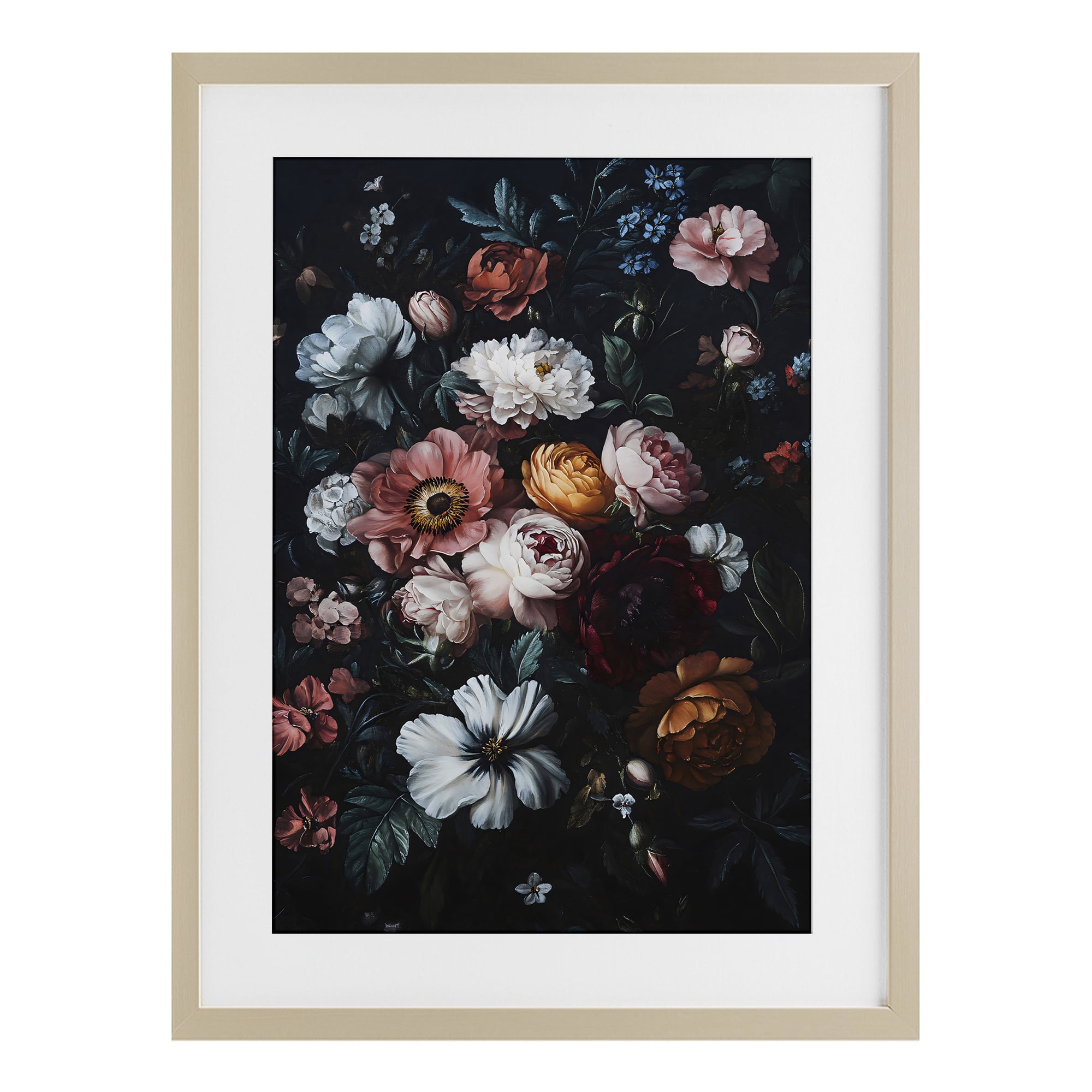 Stupell Industries Midnight Garden Velvet Florals Birch Framed Print Under Glass, design by Creative Studio