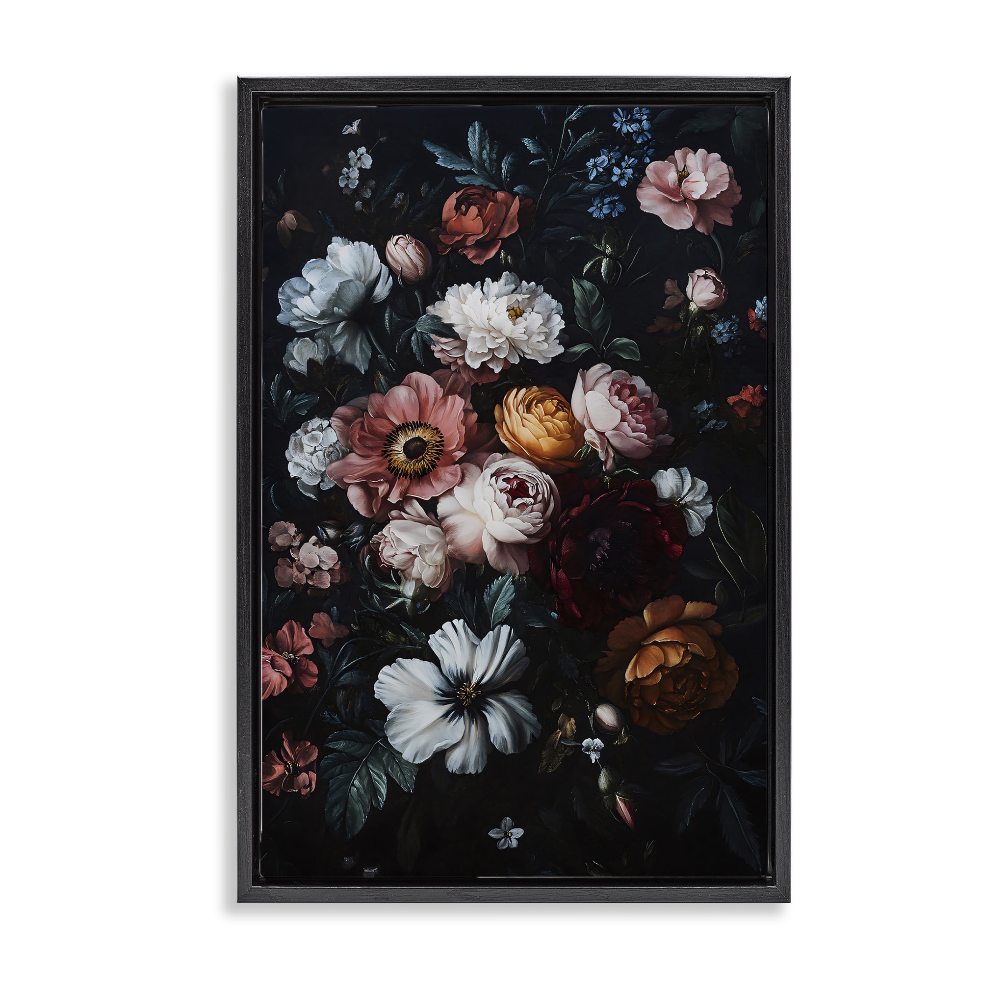 Stupell Industries Midnight Garden Velvet Florals Black Framed Floater Canvas Wall Art, design by Creative Studio