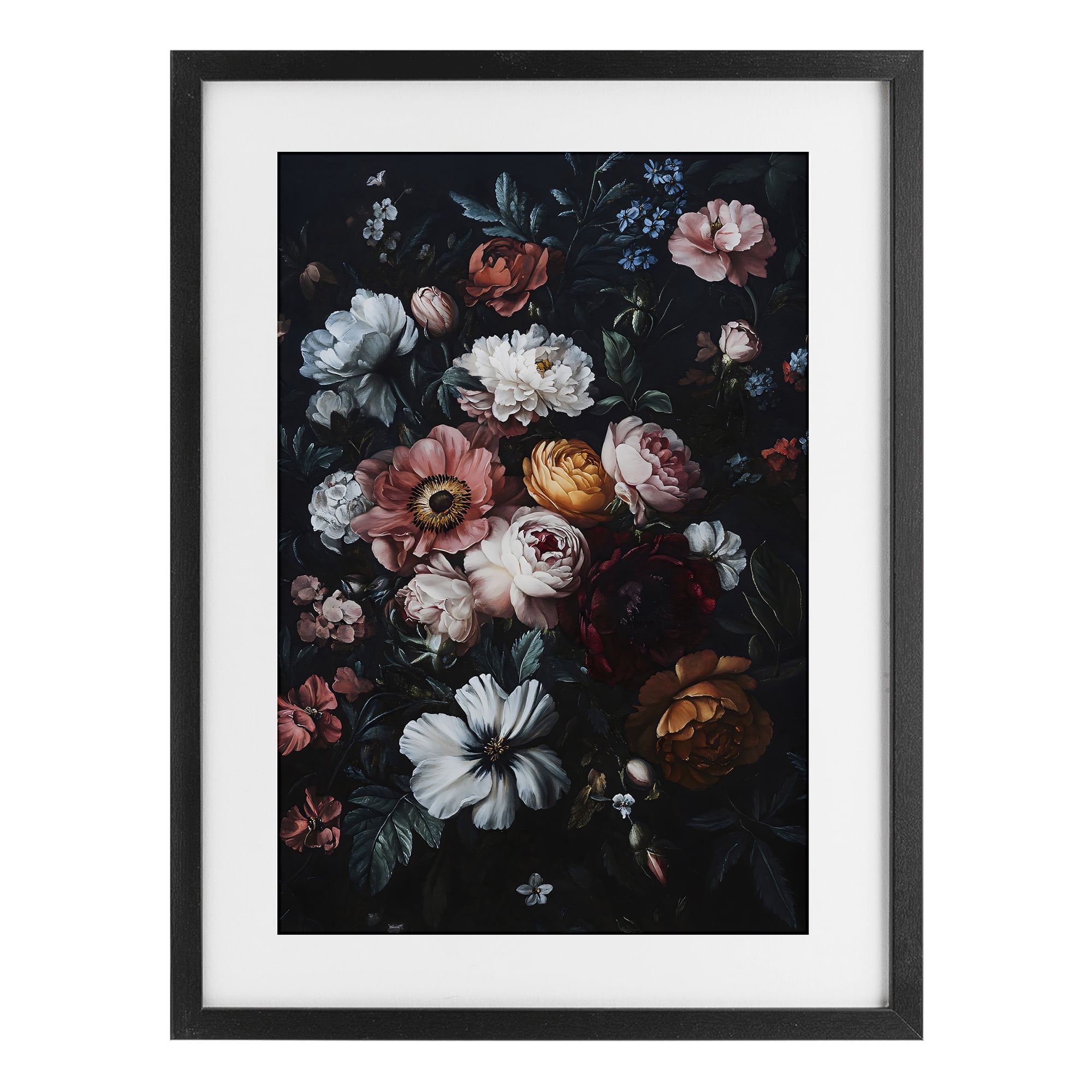 Stupell Industries Midnight Garden Velvet Florals Black Framed Print Under Glass, design by Creative Studio