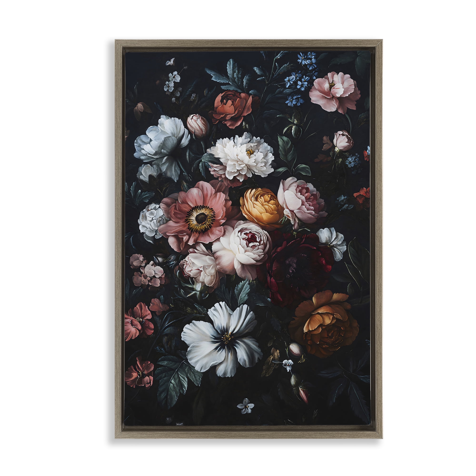 Stupell Industries Midnight Garden Velvet Florals Brown Framed Floater Canvas Wall Art, design by Creative Studio