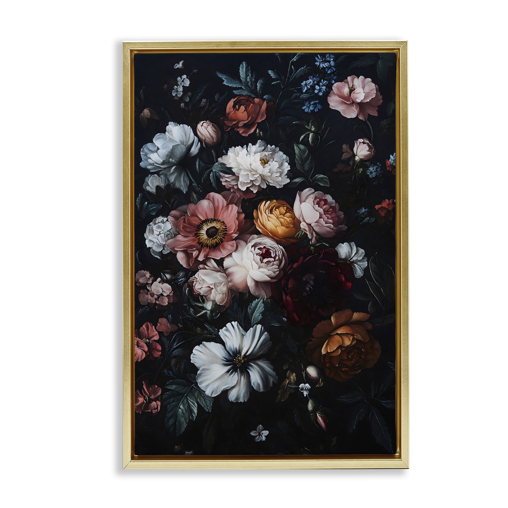 Stupell Industries Midnight Garden Velvet Florals Gold Framed Floater Canvas Wall Art, design by Creative Studio