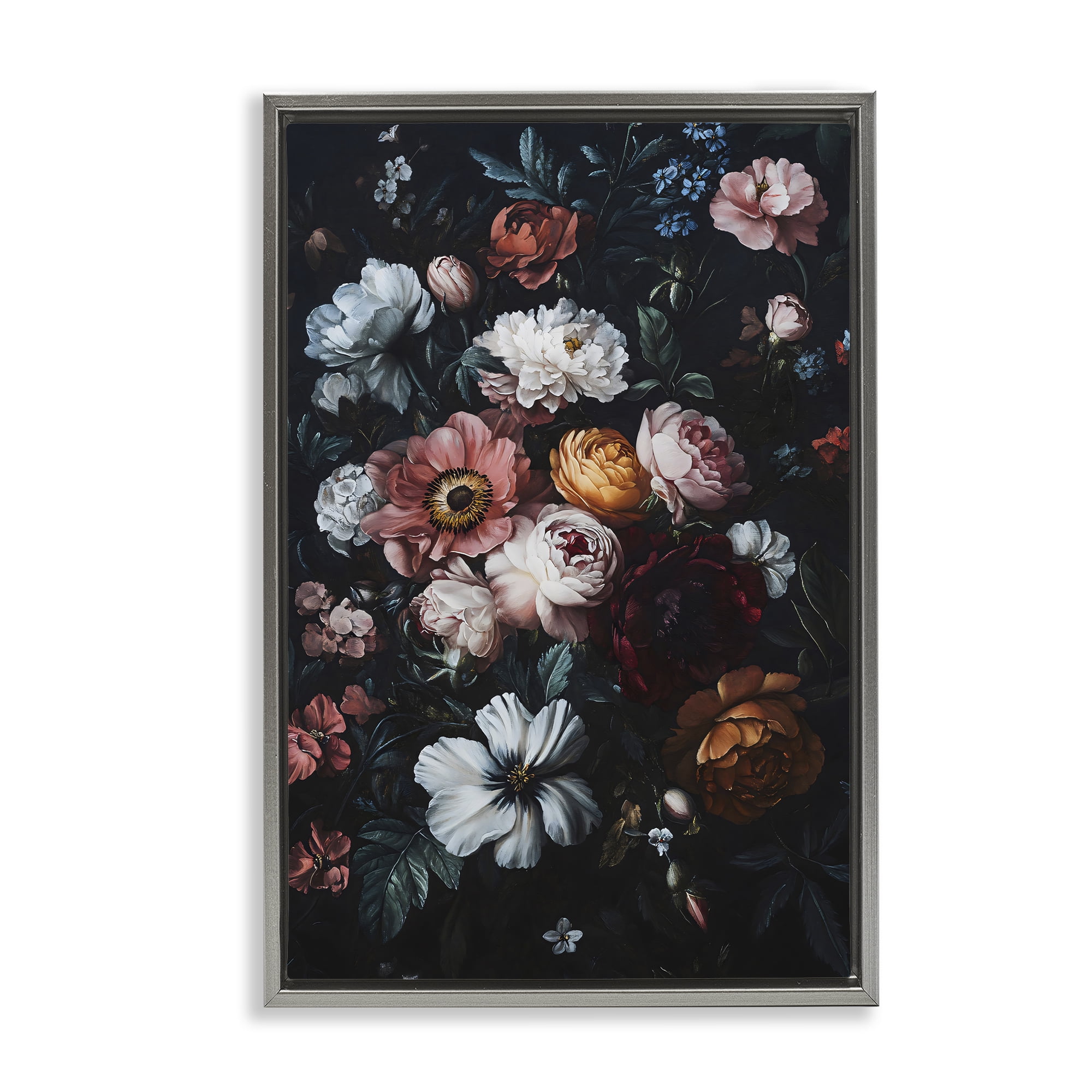 Stupell Industries Midnight Garden Velvet Florals Gray Framed Floater Canvas Wall Art, design by Creative Studio
