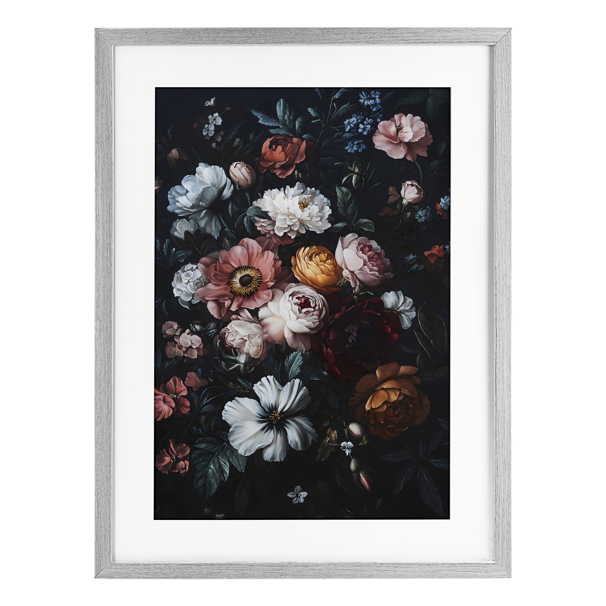 Stupell Industries Midnight Garden Velvet Florals Gray Framed Print Under Glass, design by Creative Studio