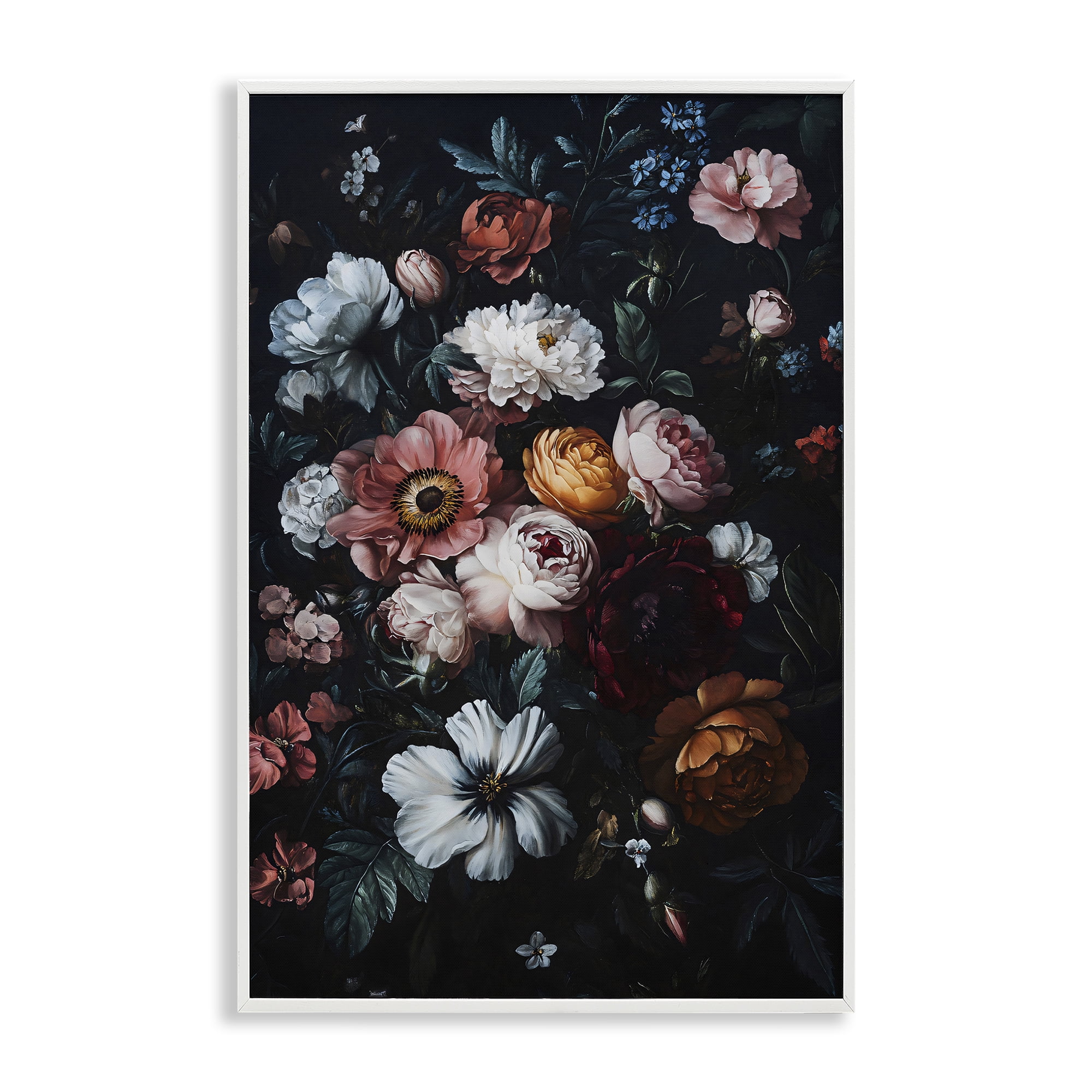 Stupell Industries Midnight Garden Velvet Florals White Framed Giclee Art, design by Creative Studio