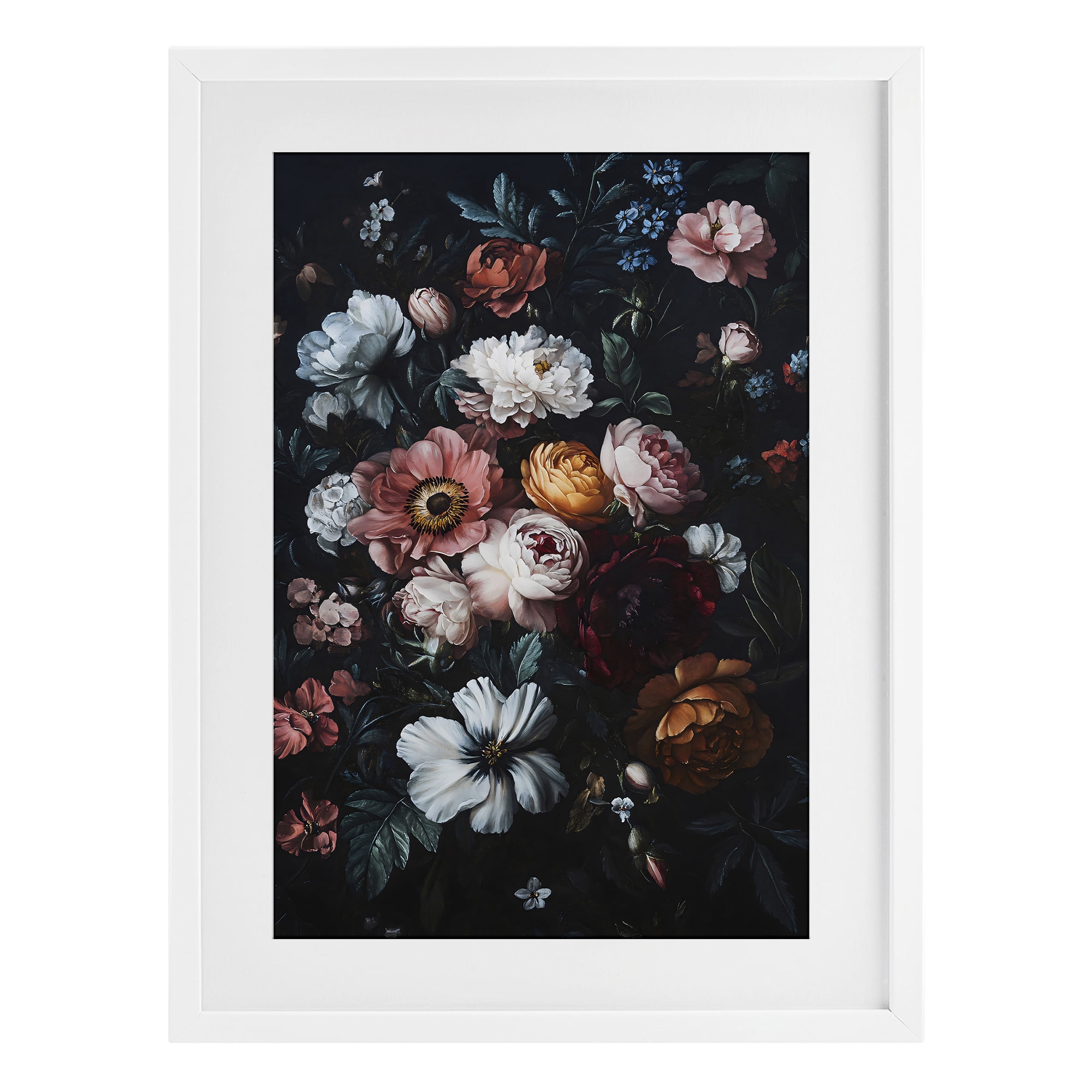 Stupell Industries Midnight Garden Velvet Florals White Framed Print Under Glass, design by Creative Studio