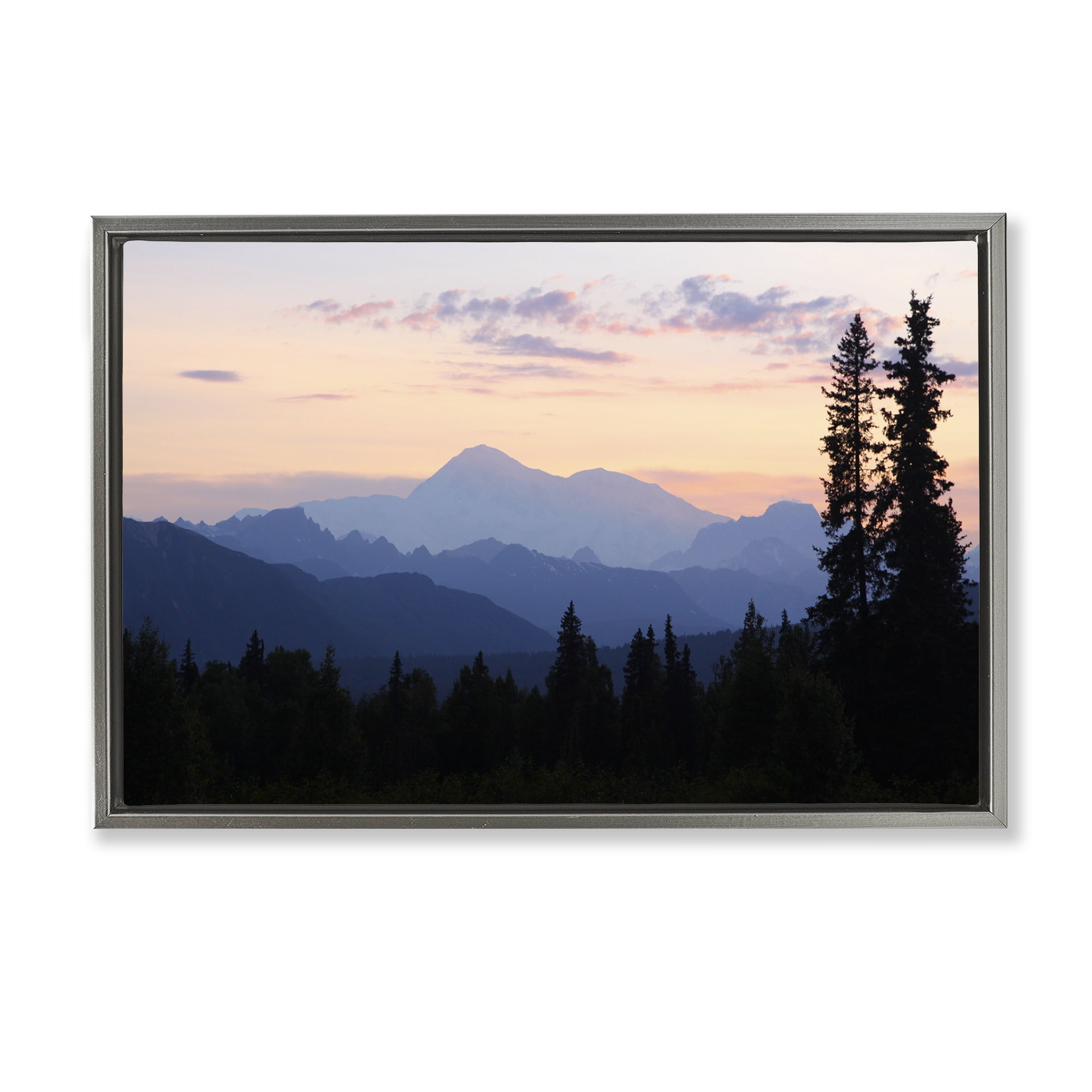 Stupell Industries Midnight On Mountain Landscape & Nature Photography Gray Floater Framed Canvas Art Print Wall Art, 31 x 21