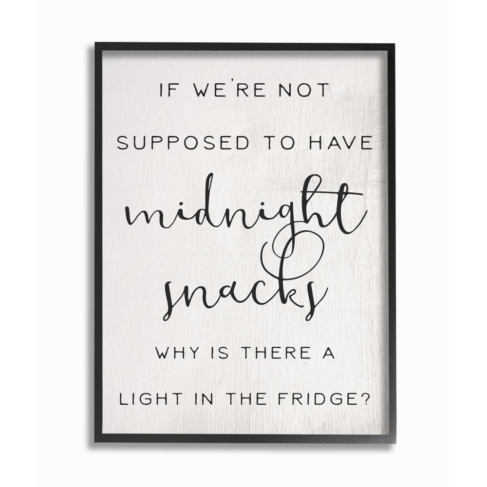 Stupell Industries Midnight Snack Joke Hungry Kitchen Phrase Black White Framed Wall Art Design by Daphne Polselli, 16" x 20", Black Framed