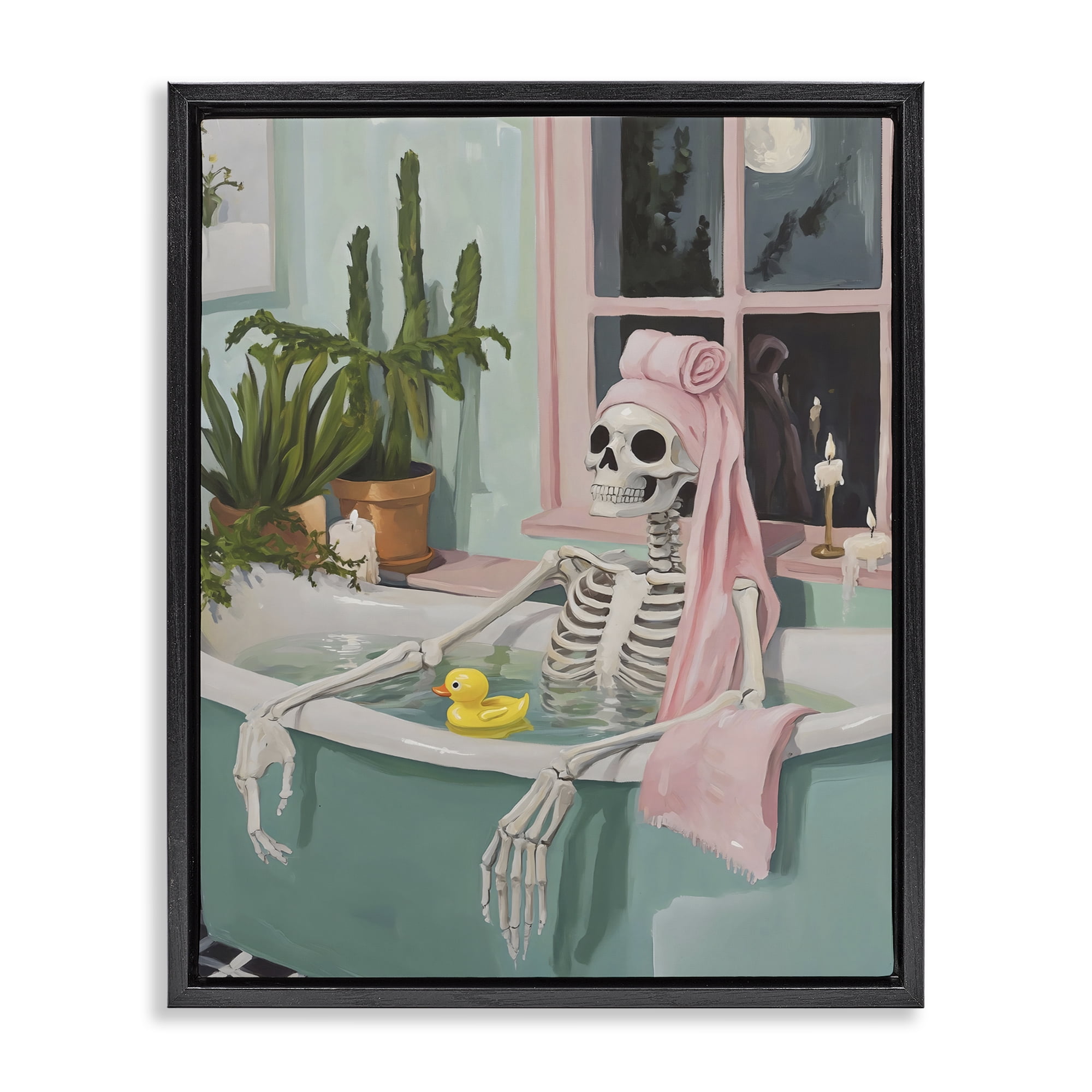 Stupell Industries Midnight Soak Skeleton Black Framed Floater Canvas Wall Art, design by The Prints Vibe