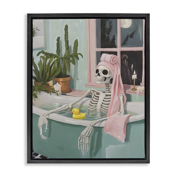 Stupell Industries Contemporary Midnight Soak Skeleton Black Floating Frame Canvas Art, 25 x 31, by The Prints Vibe