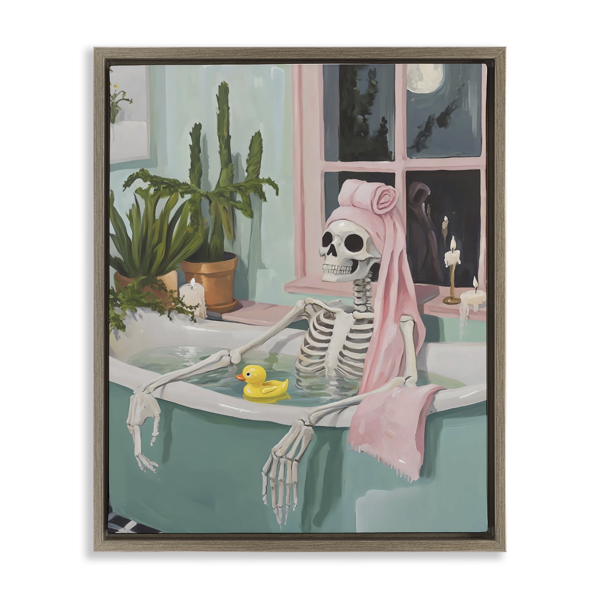 Stupell Industries Midnight Soak Skeleton Brown Framed Floater Canvas Wall Art, design by The Prints Vibe