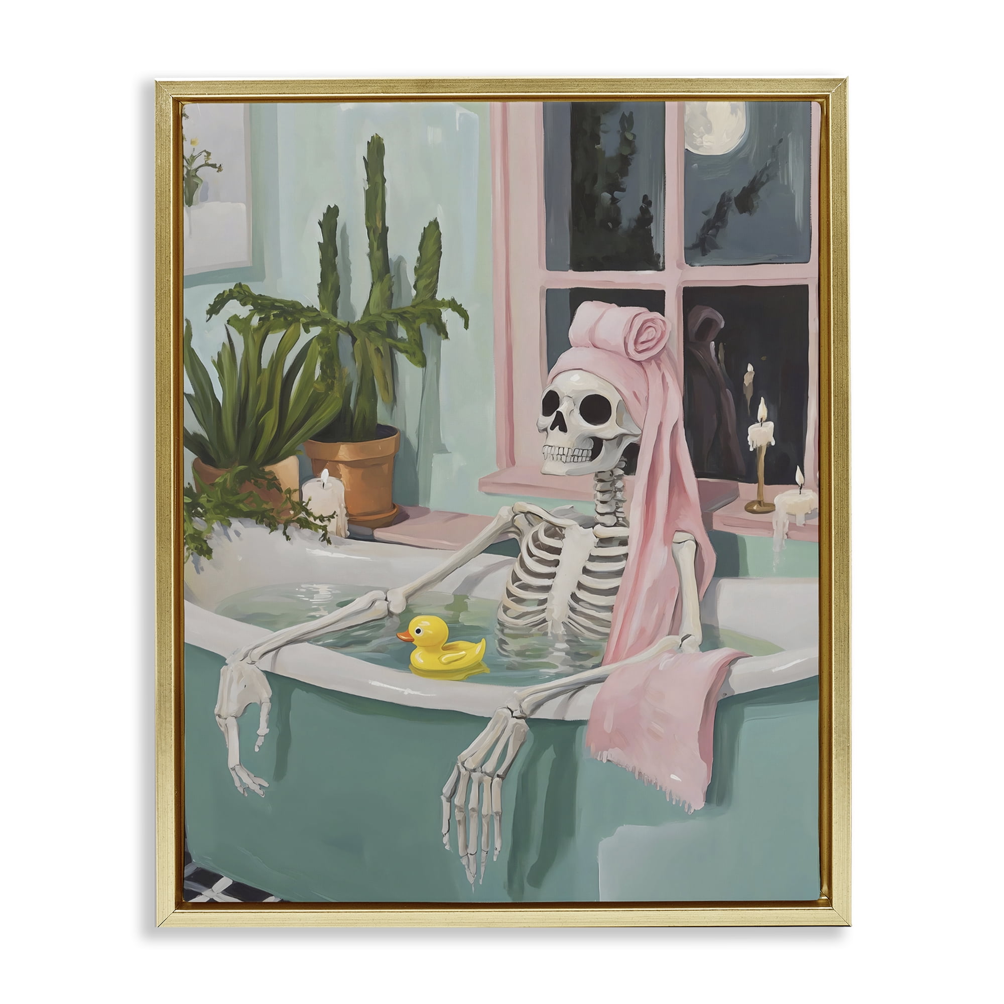 Stupell Industries Midnight Soak Skeleton Gold Framed Floater Canvas Wall Art, design by The Prints Vibe