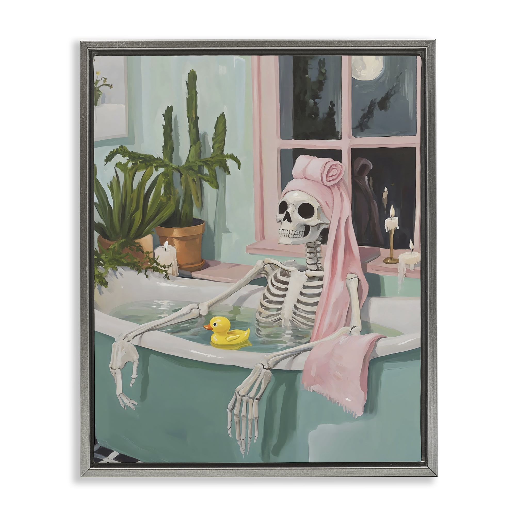 Stupell Industries Midnight Soak Skeleton Gray Framed Floater Canvas Wall Art, design by The Prints Vibe