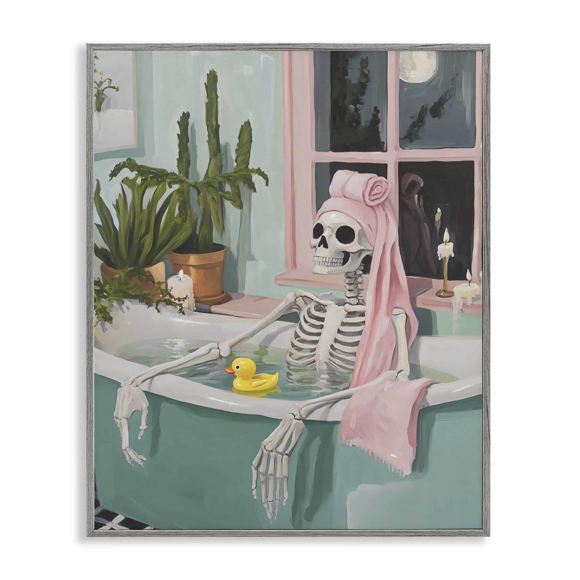 Stupell Industries Midnight Soak Skeleton Gray Framed Giclee Art, design by The Prints Vibe