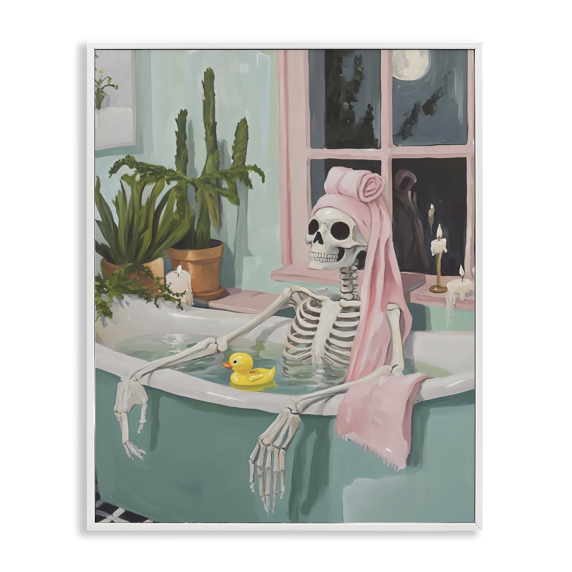 Stupell Industries Midnight Soak Skeleton White Framed Giclee Art, design by The Prints Vibe